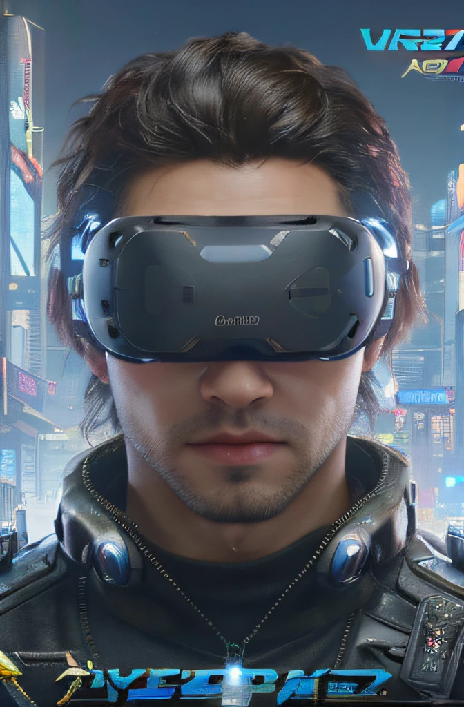 arafed image of a man wearing a virtual reality headset, ready player one, key art, box art, vr game, 3d video game, 3 d video game, video game cover, game ready, pc boxart, game key art, by Randy Post, game poster, on, (cyberpunk 2077), virtual reality, sci - fi movie