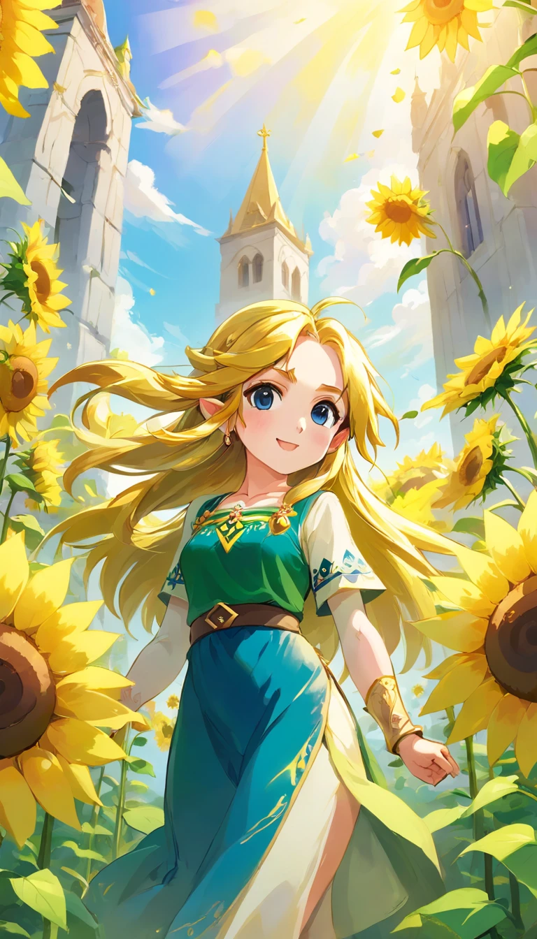 (Best quality, 4k, 8k, high-rise building, masterpiece: 1.2), ultra fine, Bright and vibrant colors, beautiful lighting, peaceful atmosphere, sunflowers blooming, blue sky and white clouds, lush green grass, soft and warm sunshine, calm and peaceful environment, refreshing morning scenery, meticulous sunflower petals, dazzling yellow petals, exquisite green stems, looking up at the sky, tall and majestic sunflowers, blooming with life and vitality, the beauty and elegance of nature, gently swaying in the breeze, camping Creating a sense of tranquility and harmony, filled with joy and optimism, is a symbol of happiness and sunshine. Invitation and welcome are like opening up arms to welcome a new day, spreading positive energy and warmth, perfectly opening the new year.