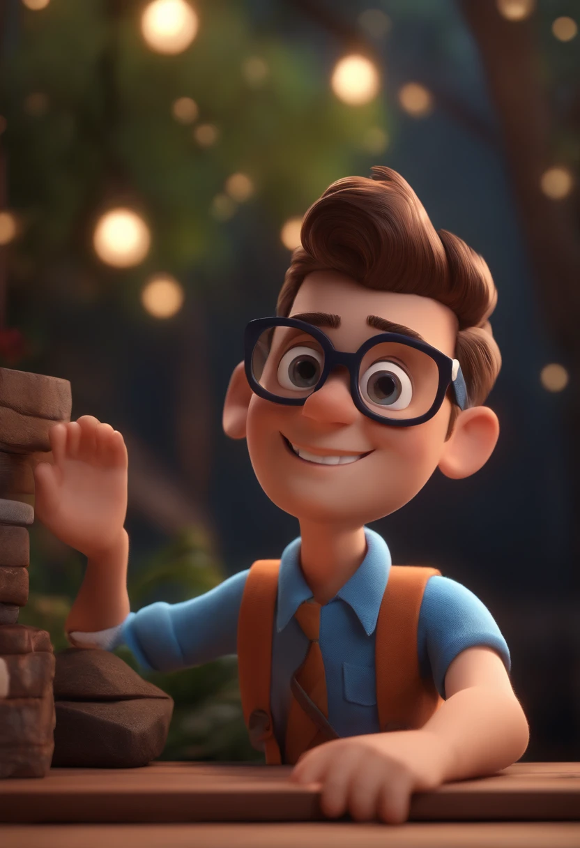 Cartoon character of a man with black glasses and a blue shirt, animation character, Caractere estilizado, animation style rendering, 3D estilizado, Arnold Maya render, 3 d render stylized, toon render keyshot, Personagem 3D, Personagem 3D, 3d rendering stylized, 3 d character render, personagem de desenho animado, Personagem de close up, Pose de personagem, (Estilo Pixar) (master part:1.2) (Bokeh) (best quality) (pele detalhada) (textura detalhada) (8k) (argila) (Cinematic lighting) (foco nítido
