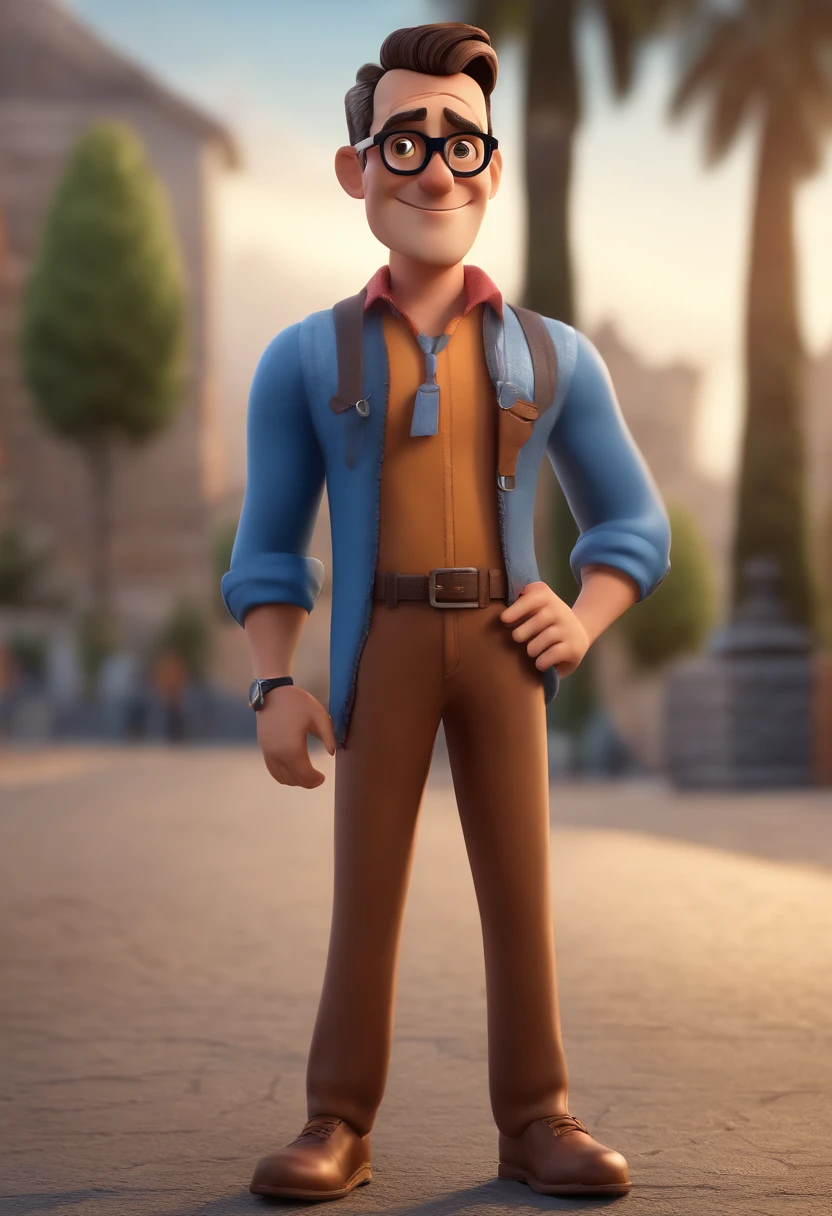 Cartoon character of a man with black glasses and a blue shirt, animation character, Caractere estilizado, animation style rendering, 3D estilizado, Arnold Maya render, 3 d render stylized, toon render keyshot, Personagem 3D, Personagem 3D, 3d rendering stylized, 3 d character render, personagem de desenho animado, Personagem de close up, Pose de personagem, (Estilo Pixar) (master part:1.2) (Bokeh) (best quality) (pele detalhada) (textura detalhada) (8k) (argila) (Cinematic lighting) (foco nítido