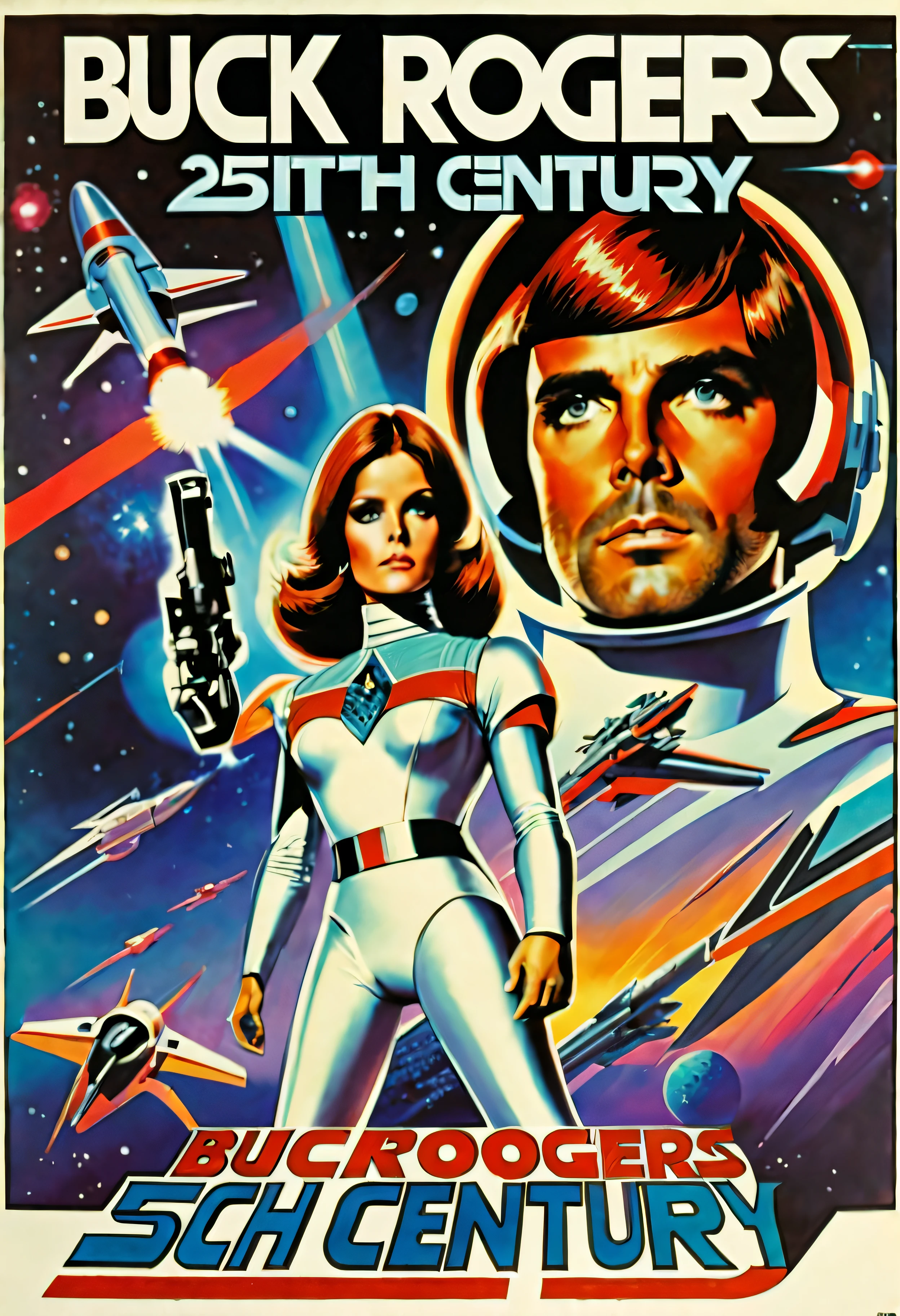 Movie Poster with title saying "BUCK ROGERS 25TH CENTURY" - a film poster of a American 70s sci fi film complete with credits