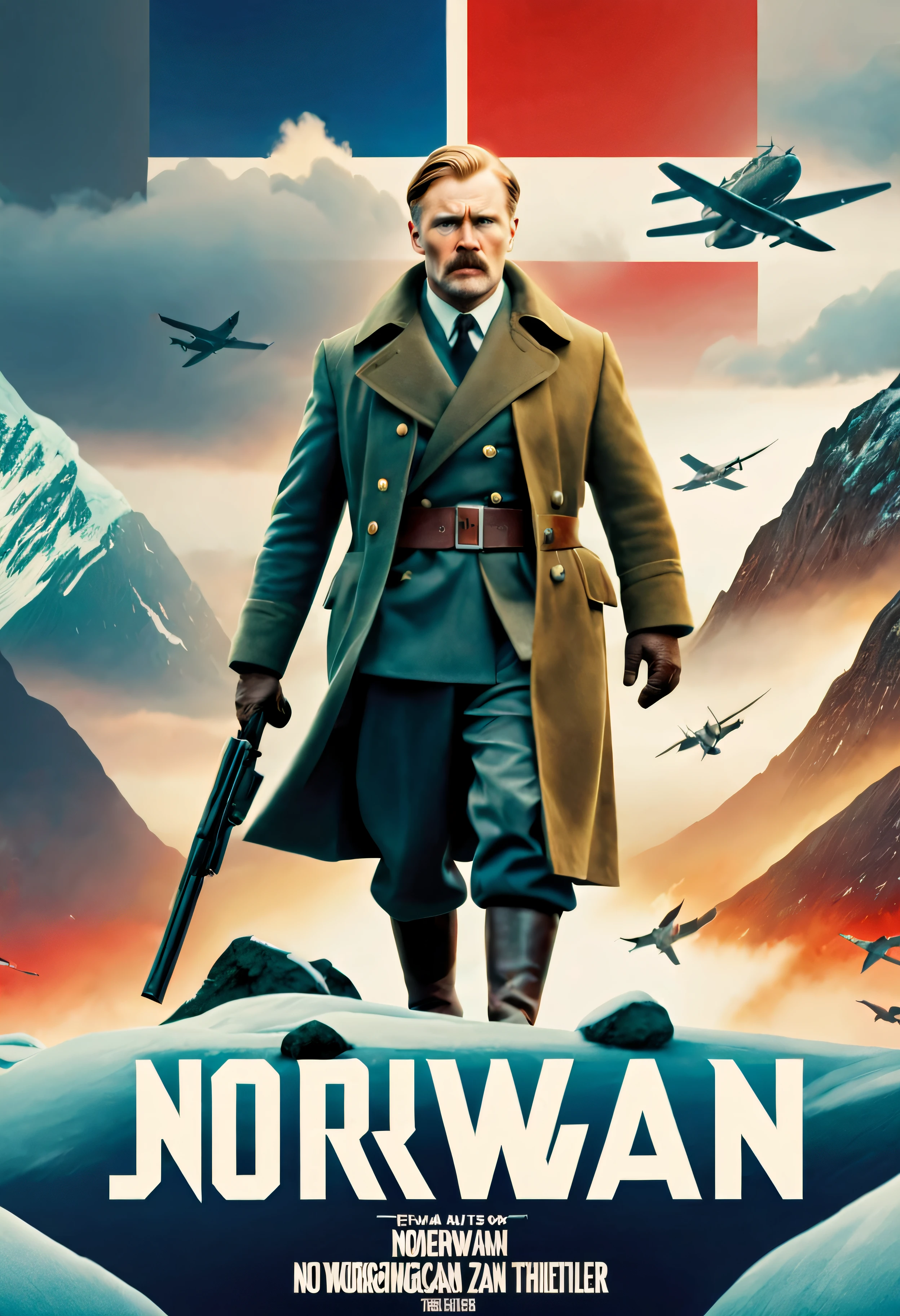 Movie Poster - live-action movie poster for a cinematic 2023 Norwegian ww2 political drama-thriller