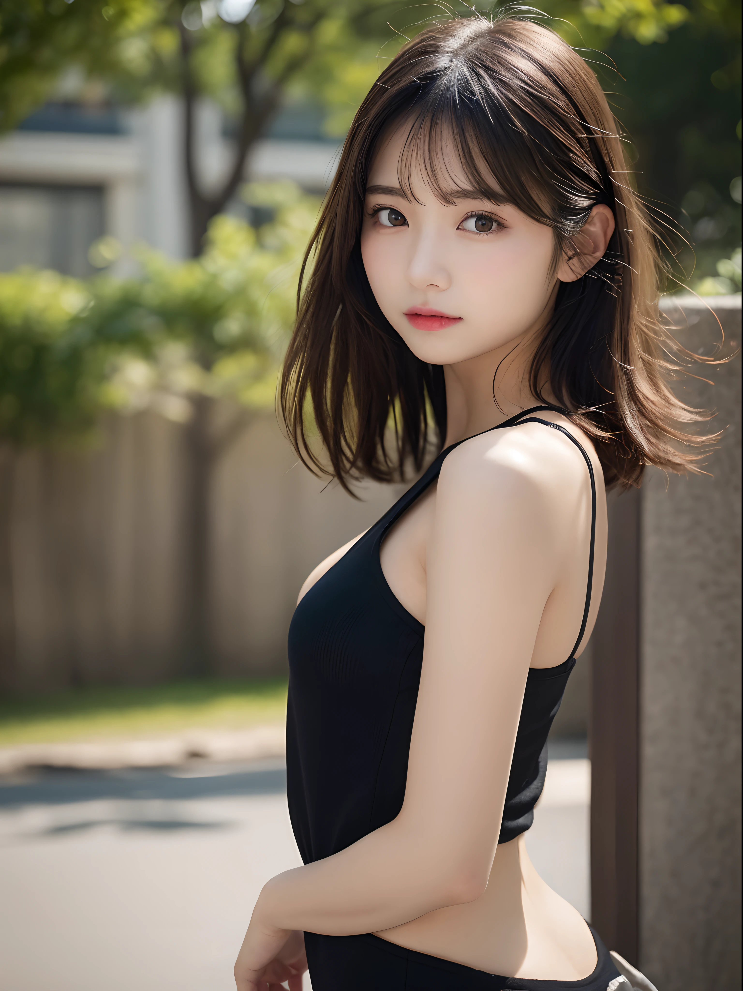 Detailed details,、hight resolution、hightquality、Perfect dynamic composition、Beautiful detailed eyes、short-hair、small breasts、Natural Color Lip、Kamimei、Shibuya、20 years girl、1 persons、Transparent skin、Glowing hair、masutepiece、Best Quality、finely detail、hight resolution、8K、The correct state of the human body、randome pose、Gravure Model Pose、Hair soaring in the wind