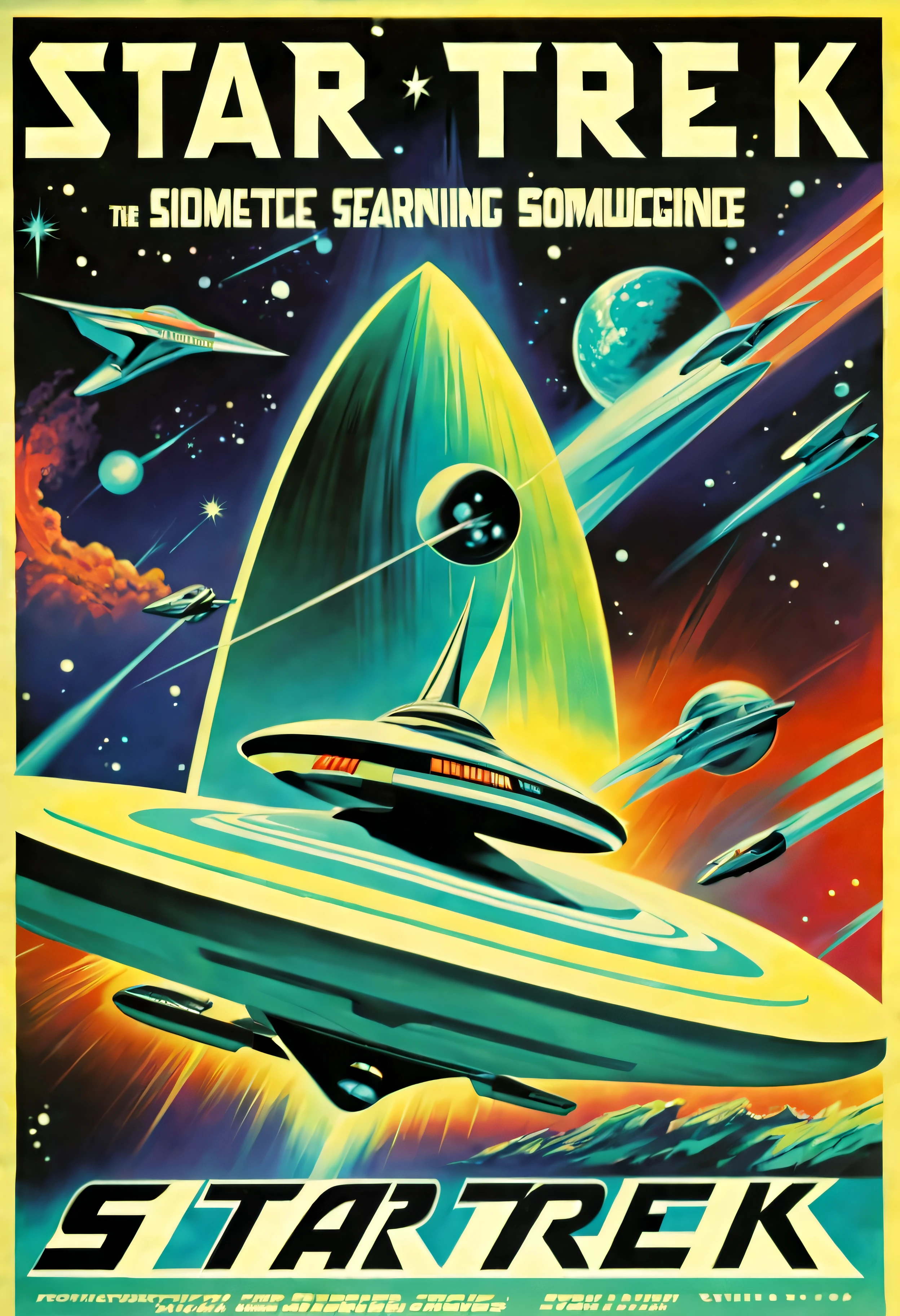 Movie Poster - a vintage poster for a science fiction movie with title saying "STAR TREK" including movie name