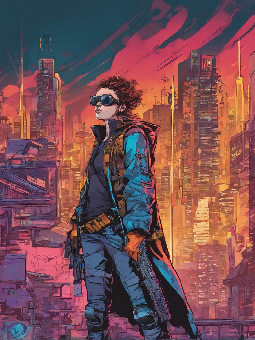 cyberpunk hacker, holding a futuristic rifle
