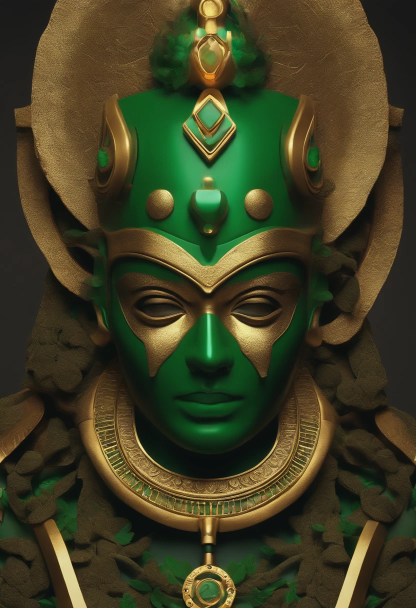 there is a green statue with a gold mask on it, 8 k hd wallpaperjpeg artifact, 8k hd wallpaperjpeg artifact, 3 d sculpture 8 k octane render, 3 d maya render, portrait of a robot shaman, 3 d toy aztec gods as funco toy, 3 d sculpture octane render 8 k, robot face bust