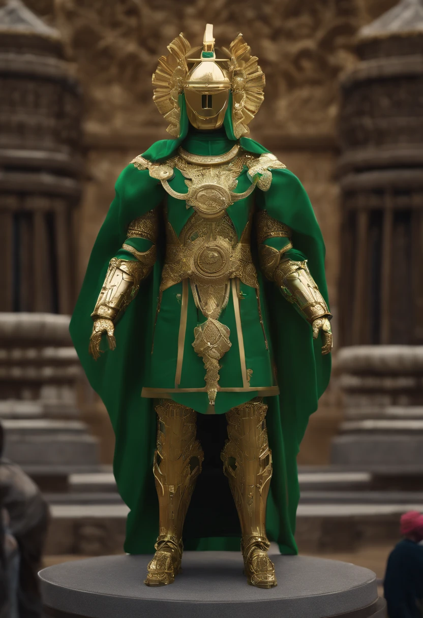 there is a green statue with a gold mask on it, concept art inspired by Kaigetsudō Anchi, trending on polycount, new sculpture, 8 k hd wallpaperjpeg artifact, 8k hd wallpaperjpeg artifact, 3 d sculpture 8 k octane render, 3 d maya render, portrait of a robot shaman