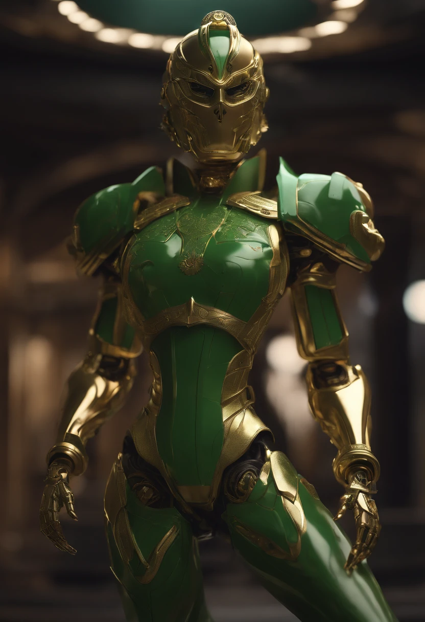 there is a green statue with a gold mask on it, concept art inspired by Kaigetsudō Anchi, trending on polycount, new sculpture, 8 k hd wallpaperjpeg artifact, 8k hd wallpaperjpeg artifact, 3 d sculpture 8 k octane render, 3 d maya render, portrait of a robot shaman