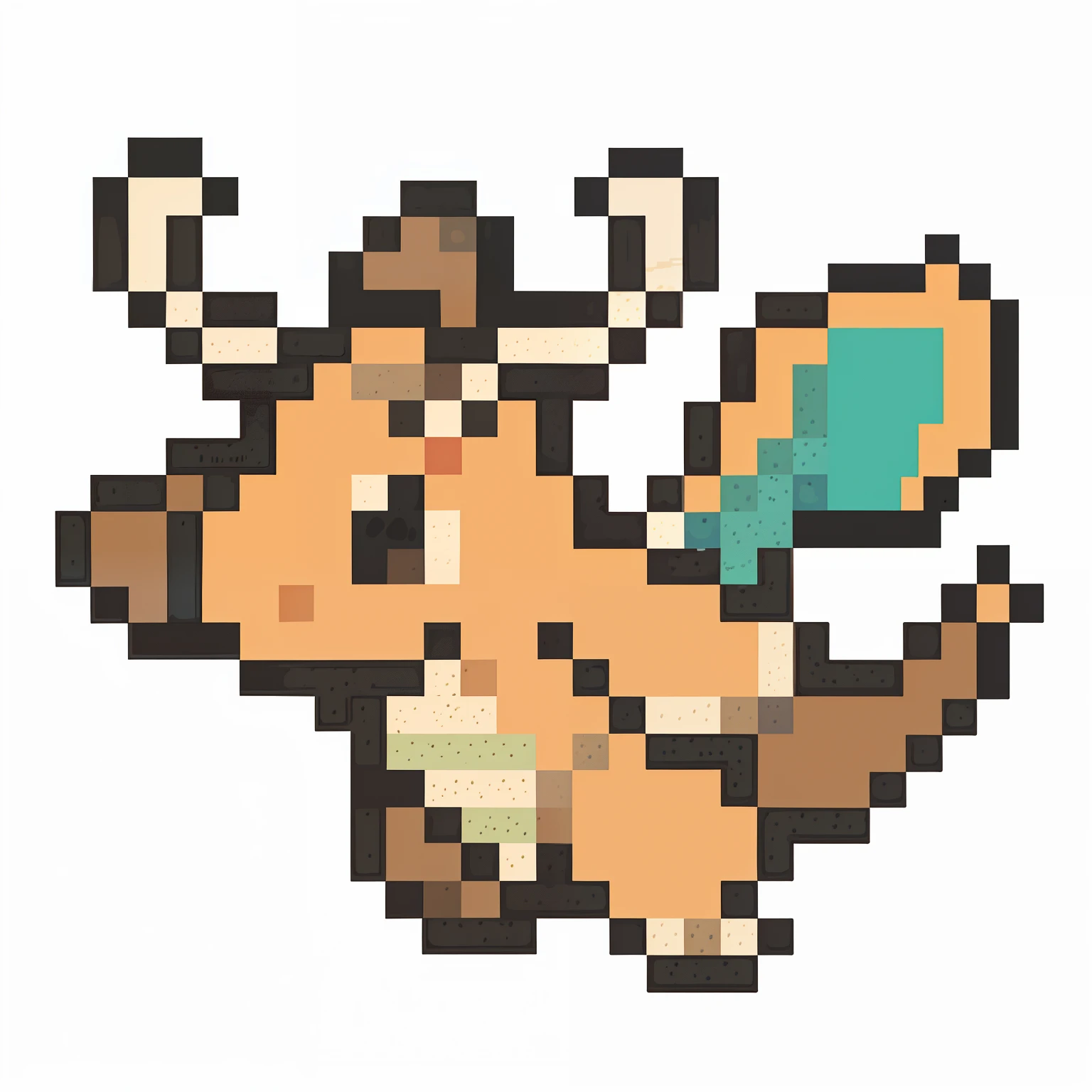 Pixel pixel giraffe,There is a green ball in the mouth, similar to pokemon, pixel art sprite, style of pokemon, style of cute pokemon, new pokemon, long tail with horns, sprite 2 d, Bighorn tail, mystery pokemon, Eevee, firebreathing dragon, portrait of a zentaur, illustration pokemon, weird pokemon, bulbapedia