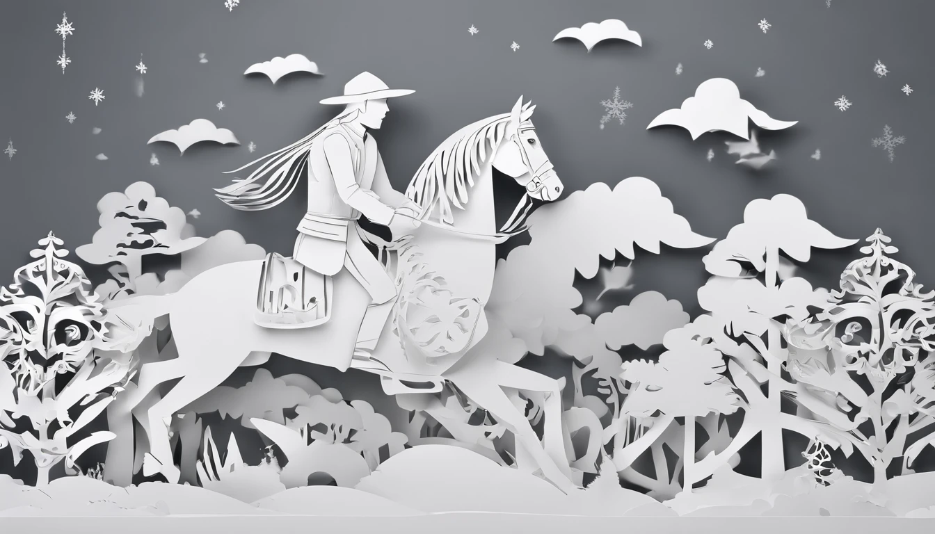 A young man rides a horse in the snow, high-quality face