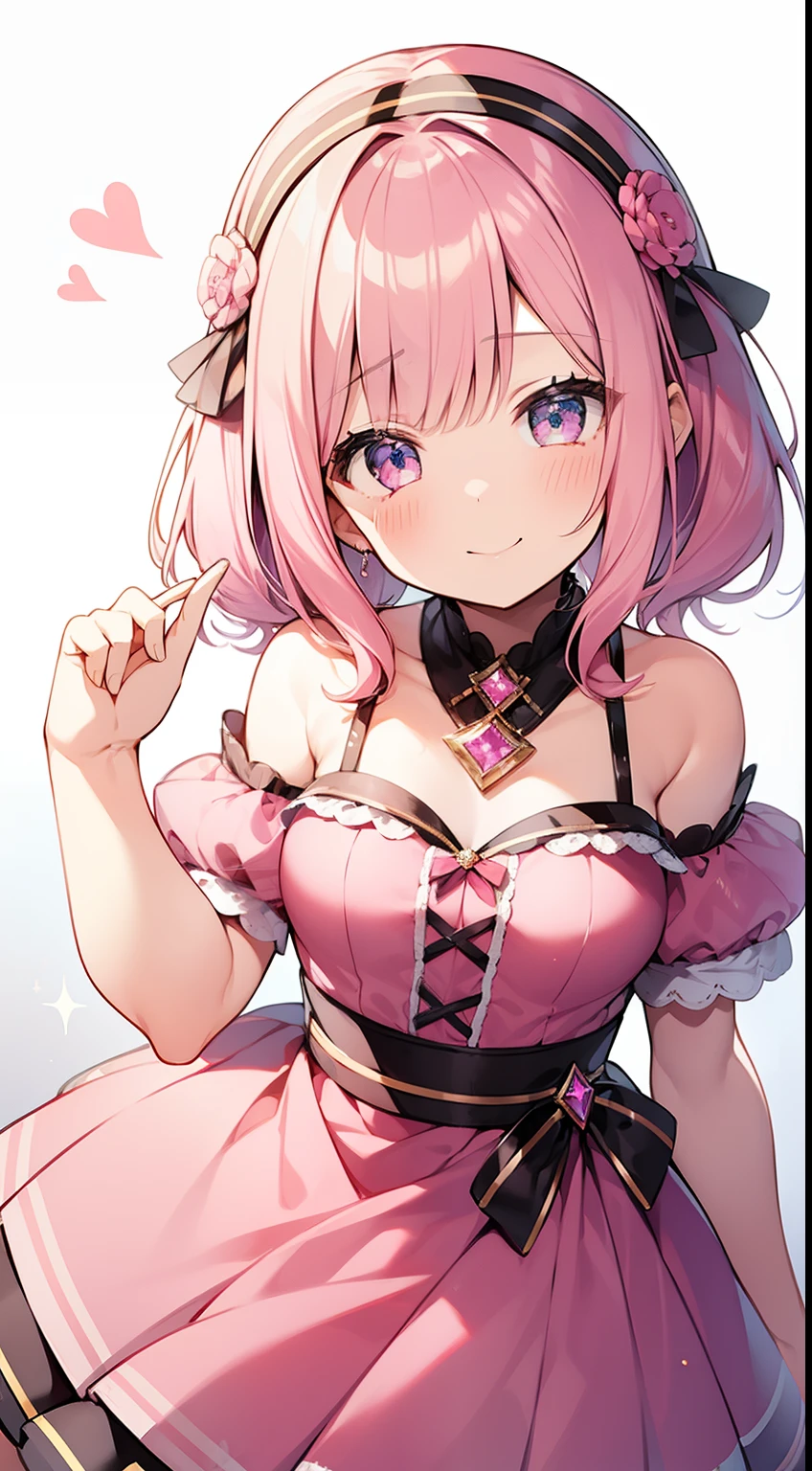 One girl、A pink-haired、Long、Glitter eyes、radiant eyes、idol、Idol costumes、cute little、a smile、laugh、masterpiece、Top image quality、top-quality、live