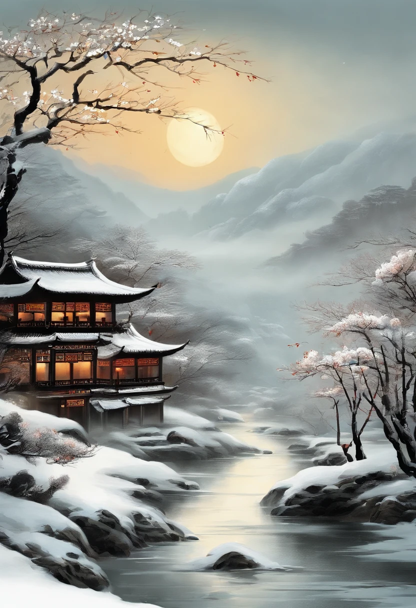 high-class Chinese Painting Winter themoon Mysterious and simple