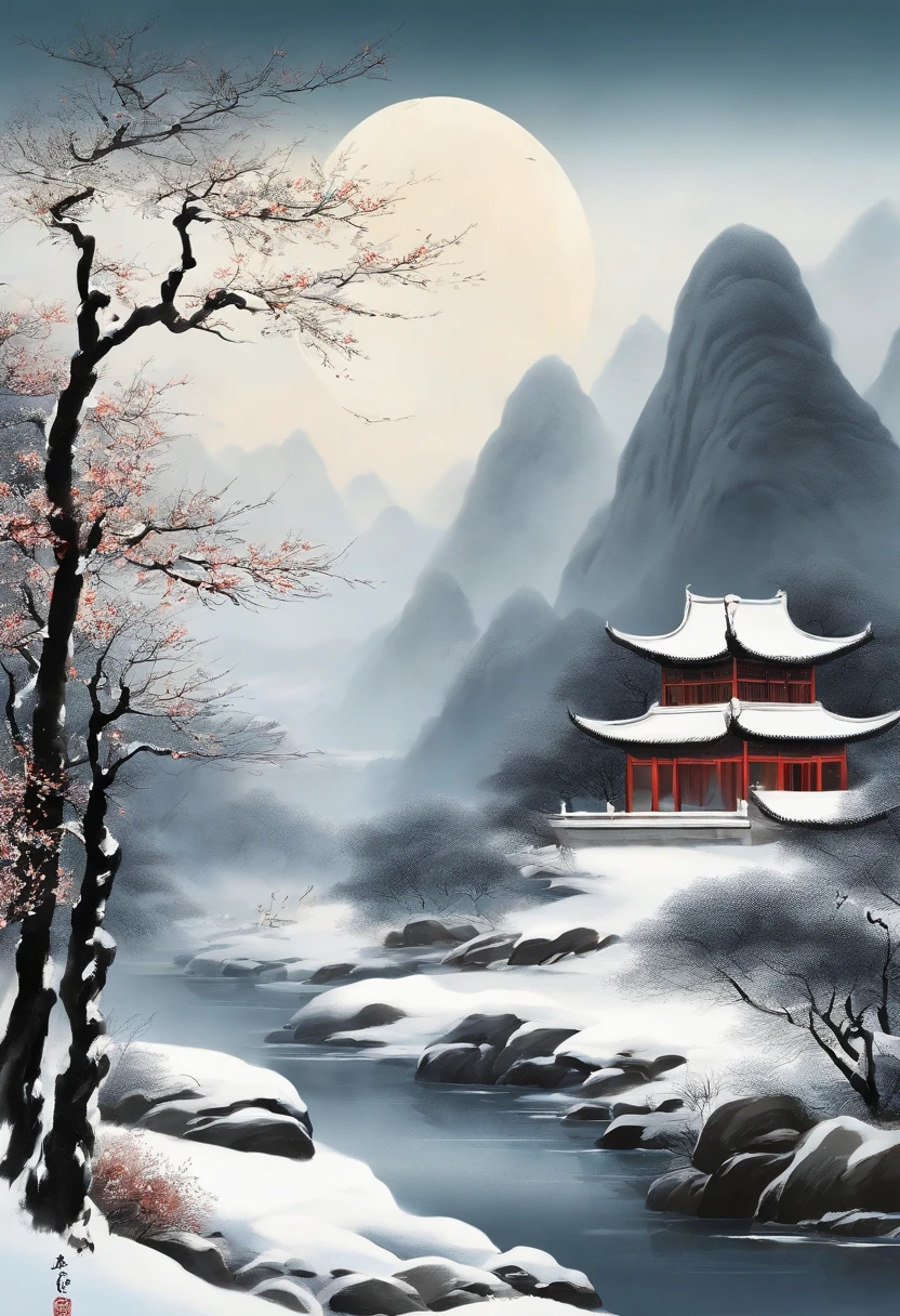 high-class　Chinese Painting Winter　themoon　Mysterious and simple