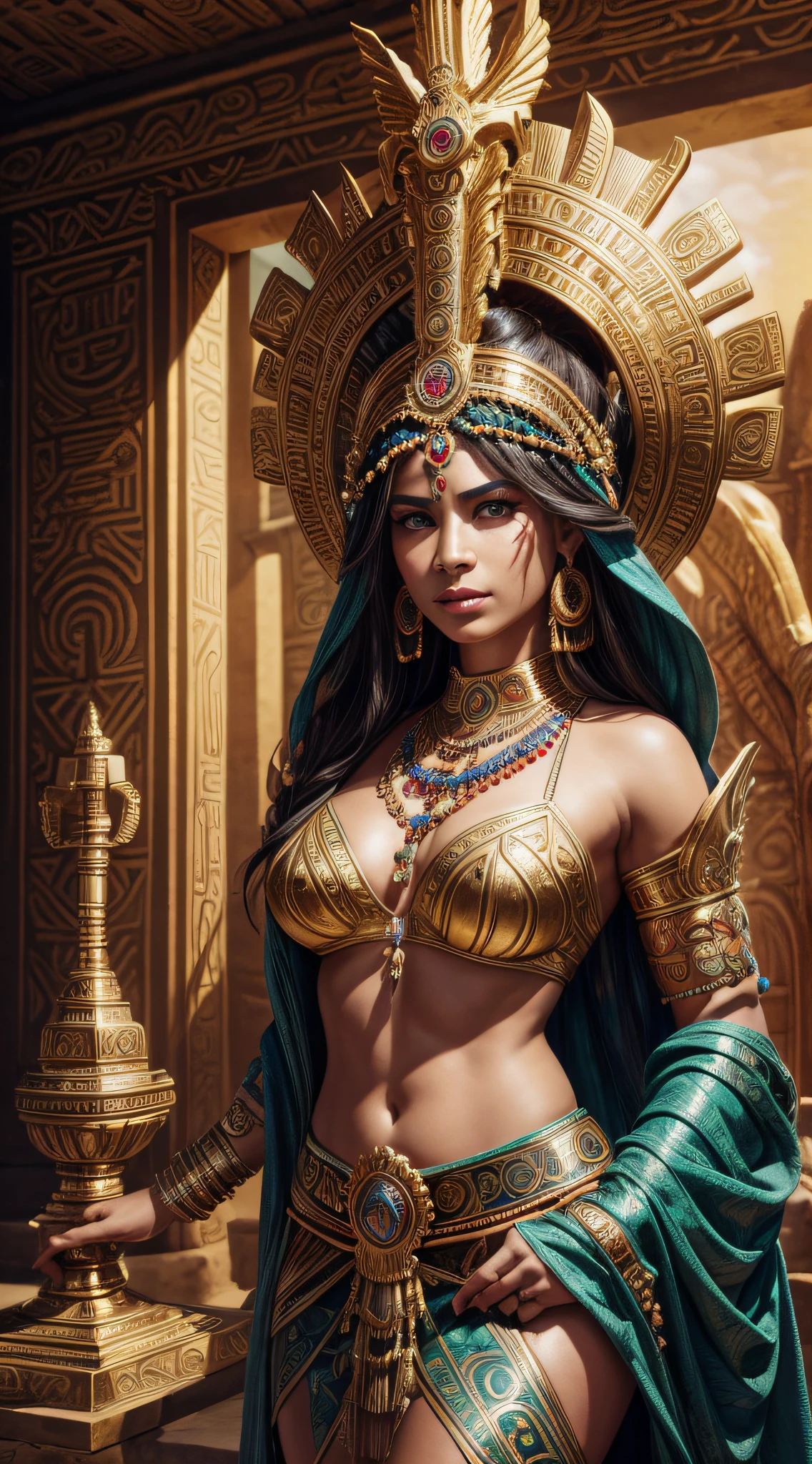 ((tmasterpiece)), ((beste-Qualit)), ((ultra -detailed)), (awesome: 1.1), ((Extremely detailed CG 8k wallpaper)), (hyper realisitc), (supposed), (Rendering: 1.4), hight resolution, NVIDIA RTX Ray Tracing, full length image, Handsome Egyptian, sexy hot, Perfect, 23 years old, straight hair, Long to the feet and loose, silky golden skin, goosebumps on skin, (oily lighting) fleshy lips, Egyptian headscarf, jewelry and bracelets , with golden white immersed Egyptian robe, slight smile, looking at the viewer, sexual excitement, the perfect body, wide thighs, delineated abdomen, Thick legs with contoured musculature, Large heaving chest, brown skin, Skin with a slight sheen of sweat, Squatting, with bent knees and open legs, Emphasis on the sessions, Raise your arms above your head, (sexypose), Camera angle from bottom to top, Black Screen ((black backdrop)), (intricate detials), smiling: Sensual Traits, (Texture and environment, Well Detailed, Clean, perfect  lighting), Octane Render, Unreal engine, digital arts, art station, 电影灯光.