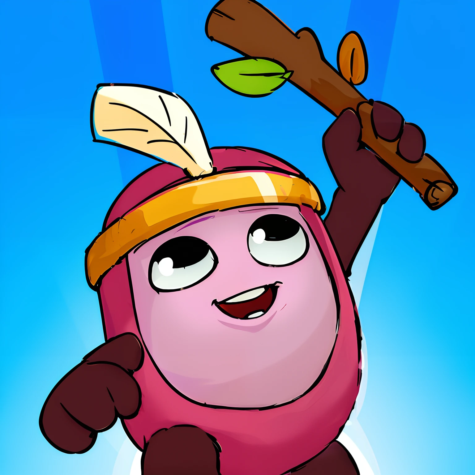 A cartoon character with a stick in his hand, pink iconic character, ninjartist, very stylized, quechua!, Mobile game art, quechua!!, strawberry ninja, brawl stars, kanamemo, homestar runner, slime rancher, pepe the miner, Jajaboonords flipjimtots, emir, future art, cooking a