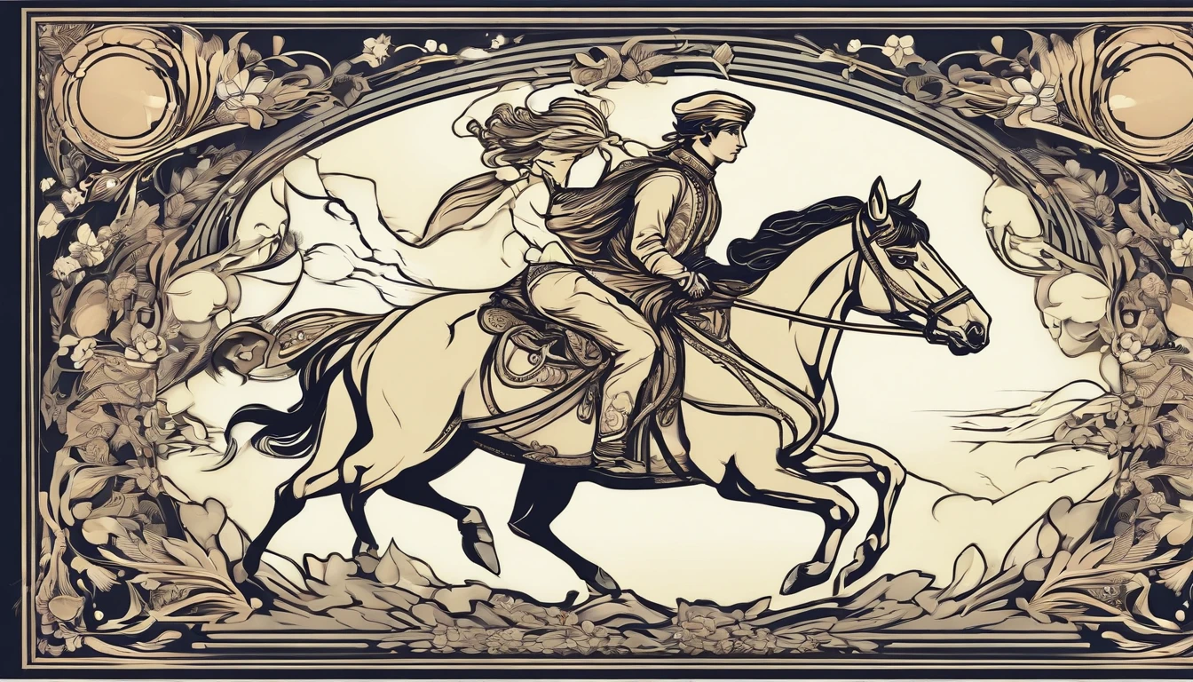A young man rides a horse in the snow, high-quality face