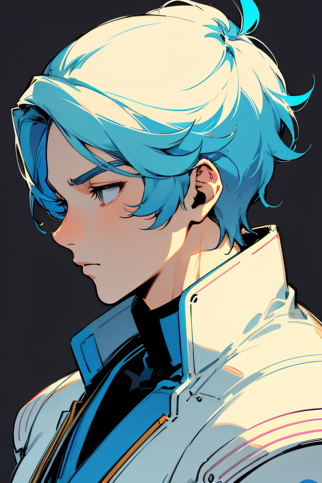 profile picture male character , line art , comic style , solid background color , detailed high quality , portrait , facing front pose .