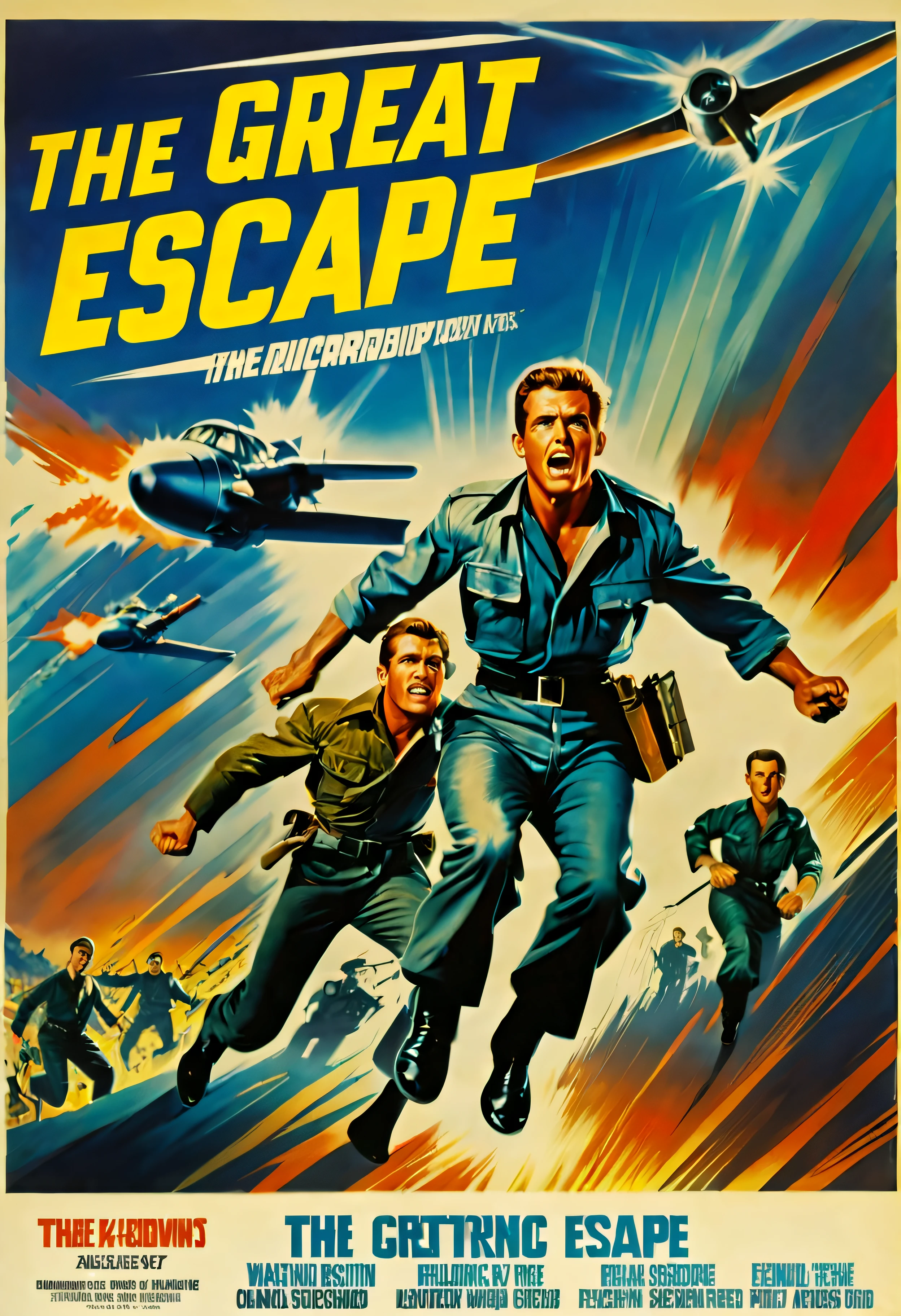 Movie Poster - The electrifying movie poster showcases a captivating scene from 1960's war film with title "THE GREAT ESCAPE" and credits