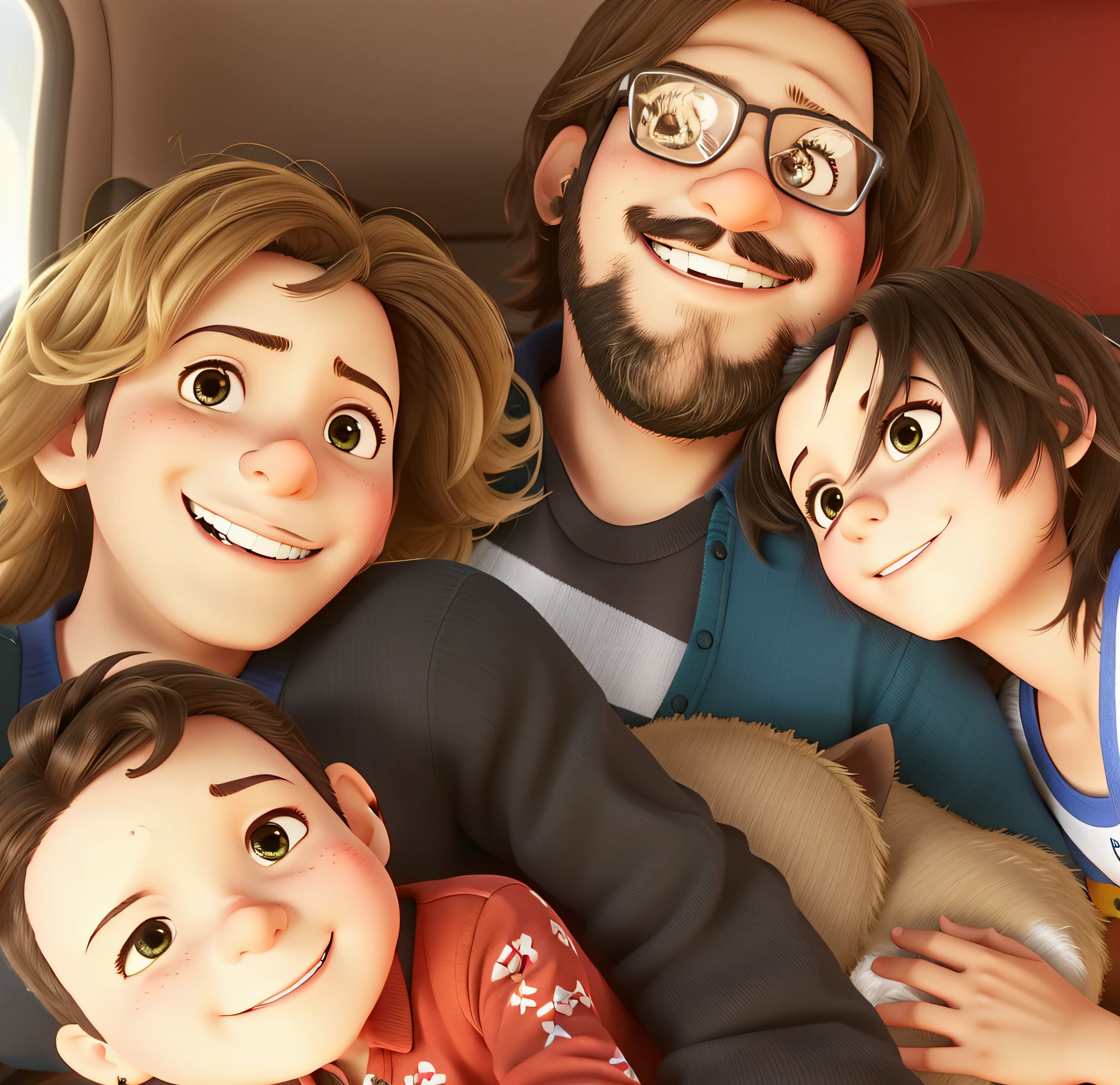 mami, pai e seus dois filhos estilo pixar, alta qualidade, melhor qualidade