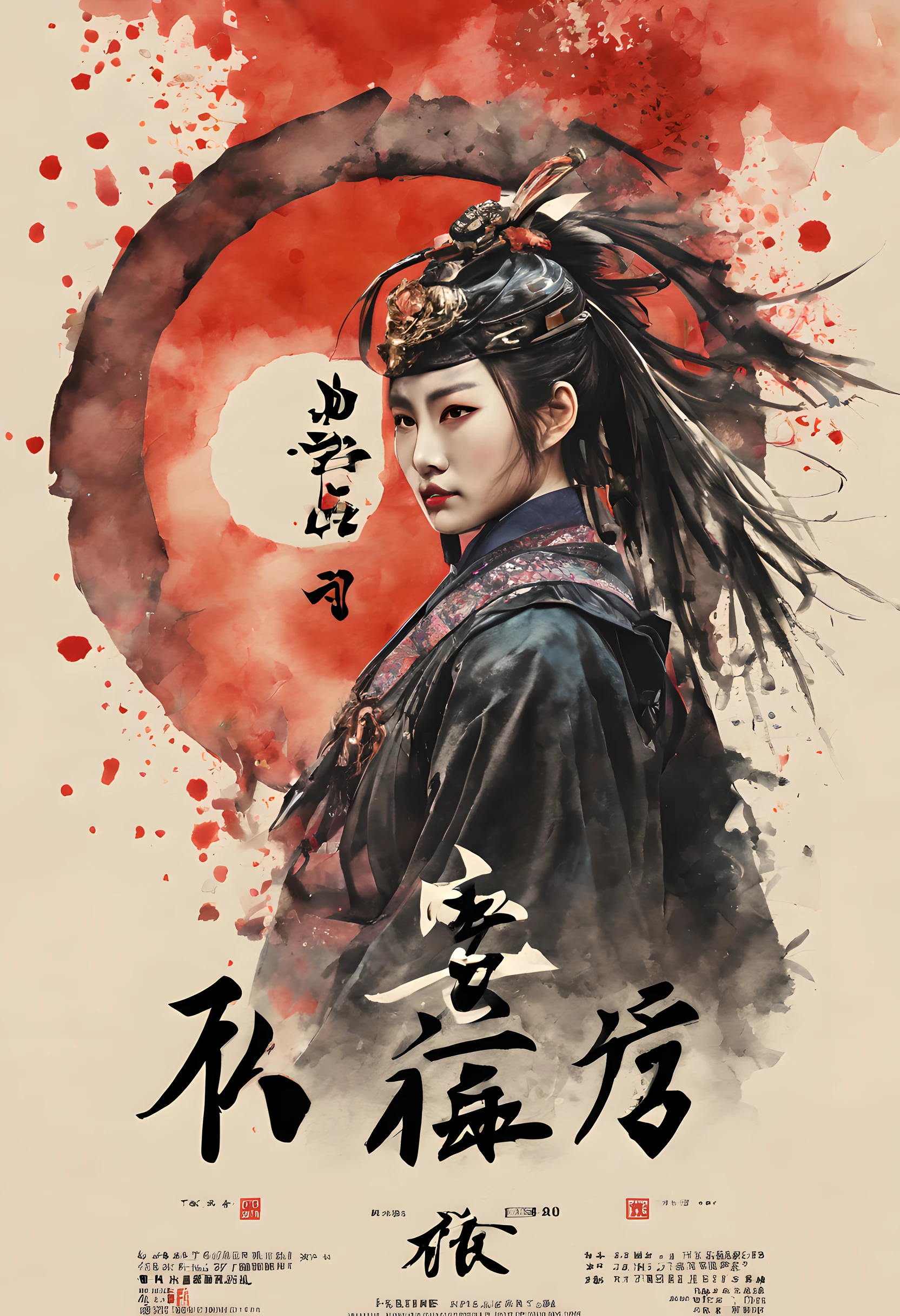 (movie poster style:1.5), (movie poster:1.5), (ink and watercolor painting:1.5), (Tasteful:1.5), (ink and watercolor painting:1.5), (Chinese style:1.5), (full color:1.5), 8k, 4k, (magic:1.5), (dripping paint;1.5), (Japanese movie poster:1.5), (Period Drama Poster:1.3), (Oda Nobunaga:1.5), (demon king:1.5), (Hannya no Face:1.5), (war:1.5), (movie title:1.5), (logo:1.5), (text:1.5), (Background of period drama:1.5), (the image half of hannya face and half of human face:1.5),((text:2)),