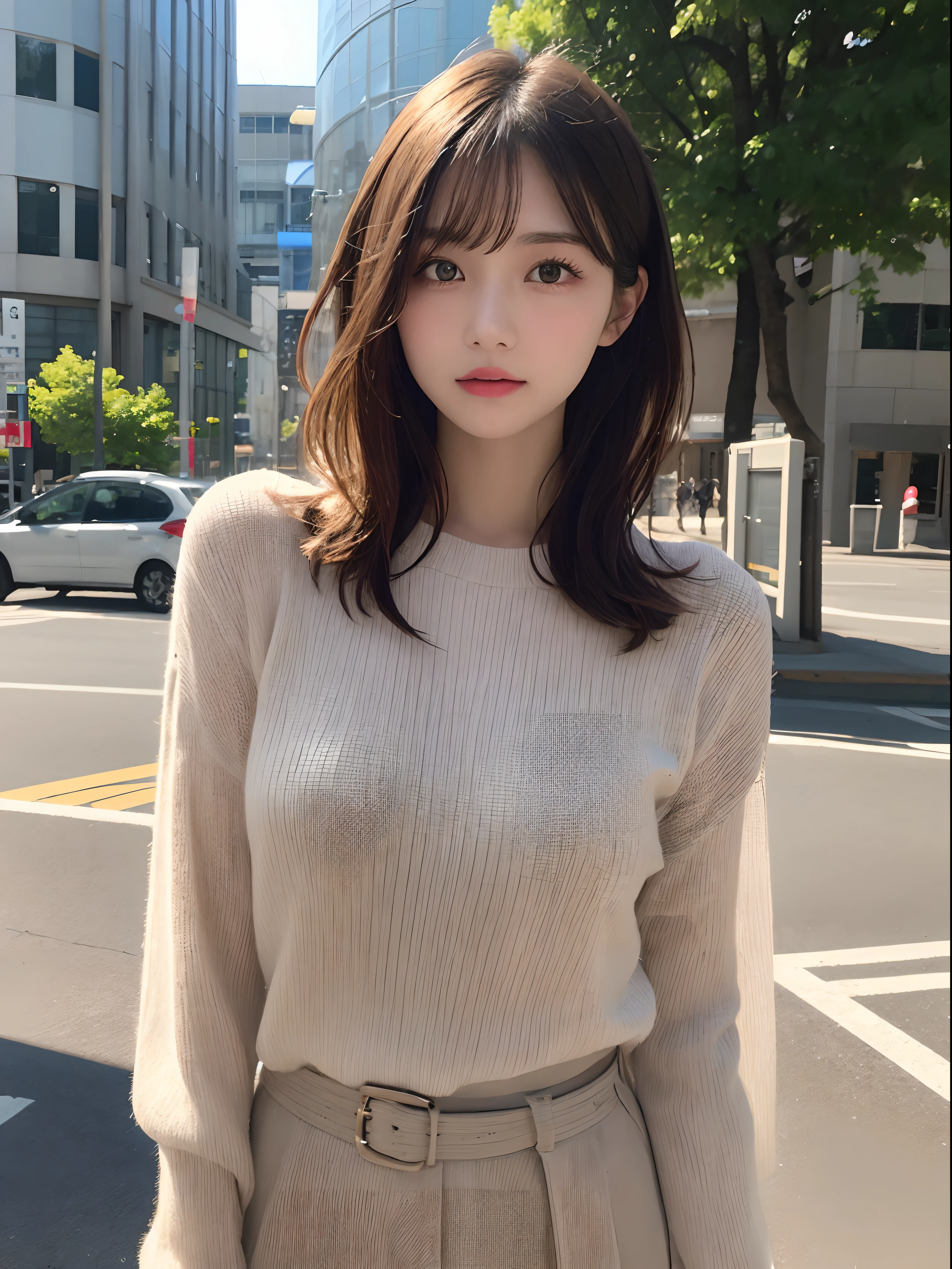 A beautiful and cute girl, full body photo, extremely beautiful and delicate, black hair, sweet smile, delicate beautiful fair skin, realistic and realistic, exquisite and complete facial features, detailed facial portrayal, high nose bridge, flowing smooth hair, extremely delicate hair, feminine temperament, face light, tall, thin, real, hyper-real, full-body lens, dynamic angle, ultimate picture quality, highest precision, accurate and perfect human body structure. Blue sky and white clouds, in the national park, small bridges and flowing water, wearing white sweaters, small animals, dogs