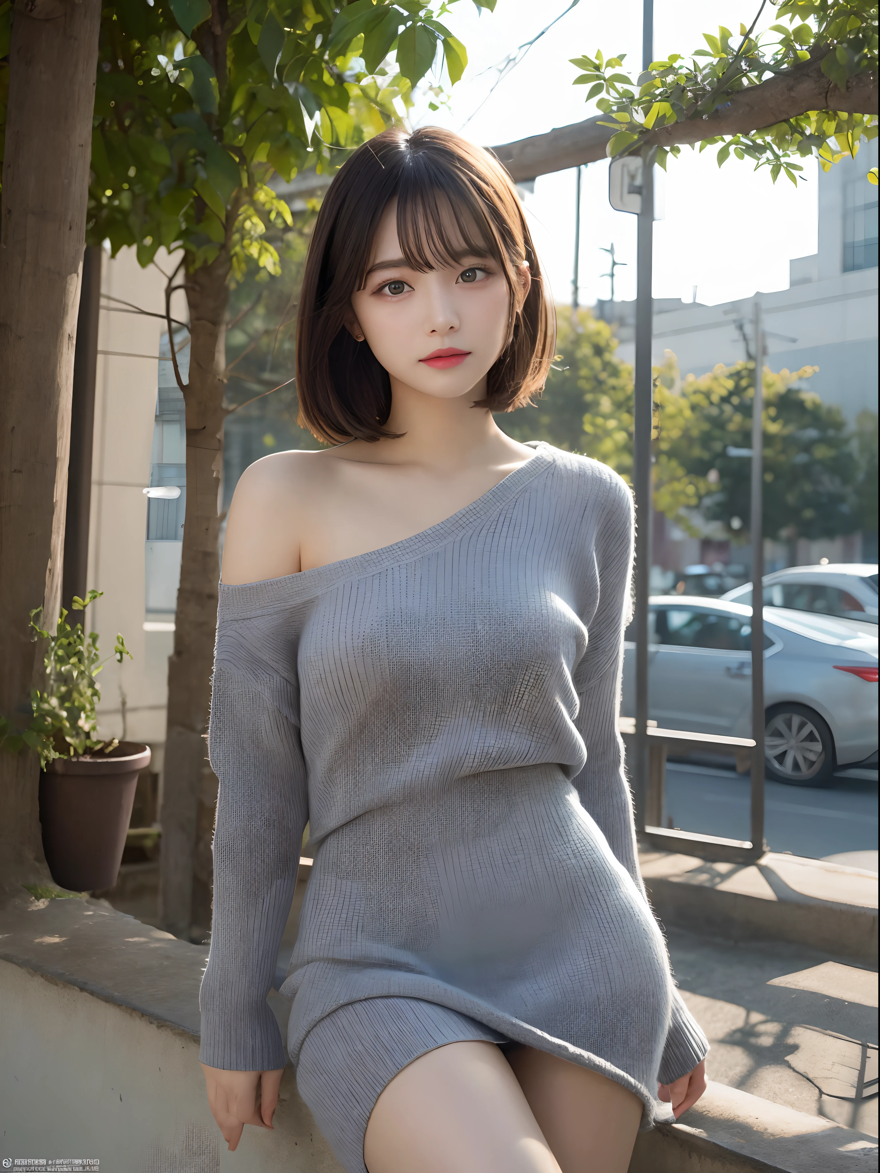 Detailed details,、hight resolution、hightquality、Perfect dynamic composition、Beautiful detailed eyes、short-hair、Small breasts、Natural Color Lip、Kamimei、Shibuya、20 years girl、1 persons、Transparent skin、Glowing hair、masutepiece、Best Quality、finely detail、hight resolution、8K、The correct state of the human body、randome pose、Gravure Model Pose、Jumper Dresses、Hair soaring in the wind