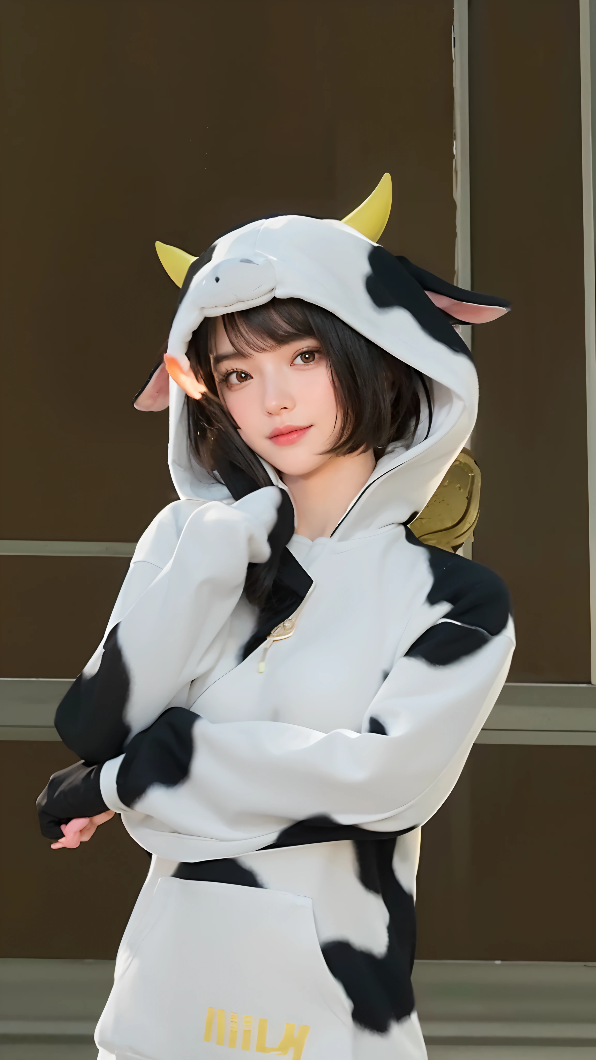 anime girl in a cow costume with a golden crown on her head, kawaii realistic portrait, trending on cgstation, xqcow, inspired by Sim Sa-jeong, cow, ( ultra realistic ), , sakimichan, render of april, kawacy, e - girl, e-girl, guweiz, coirl
