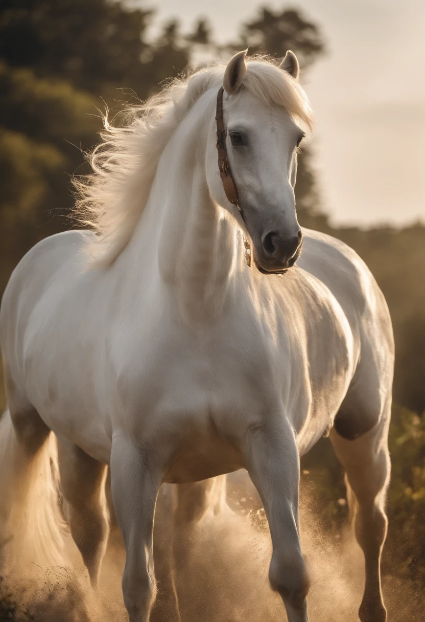 cartoon image,(((A white horse:1.4))),He wears a big gold medal around his neck,Wears a spotted vest on the top,Denim shorts on the bottom,Long white hair that floated up,Naughty expression,HD Real,Black eyes,Flying figure,HD picture,Sony SLR lens,Shoot at medium distance,Soft lighting,tmasterpiece