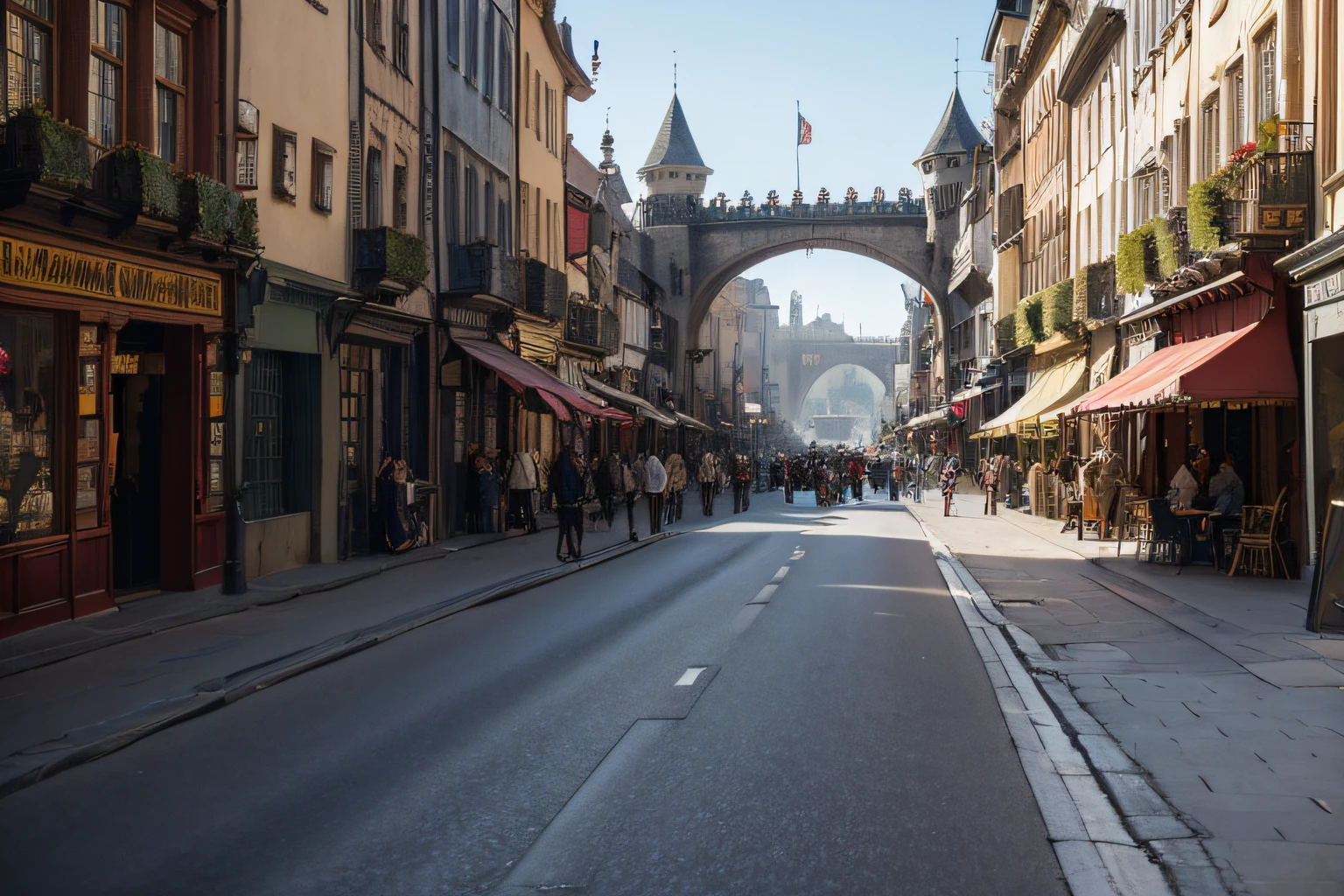 medieval times,European,the street,boisterous,In the daytime,no cars,No cars