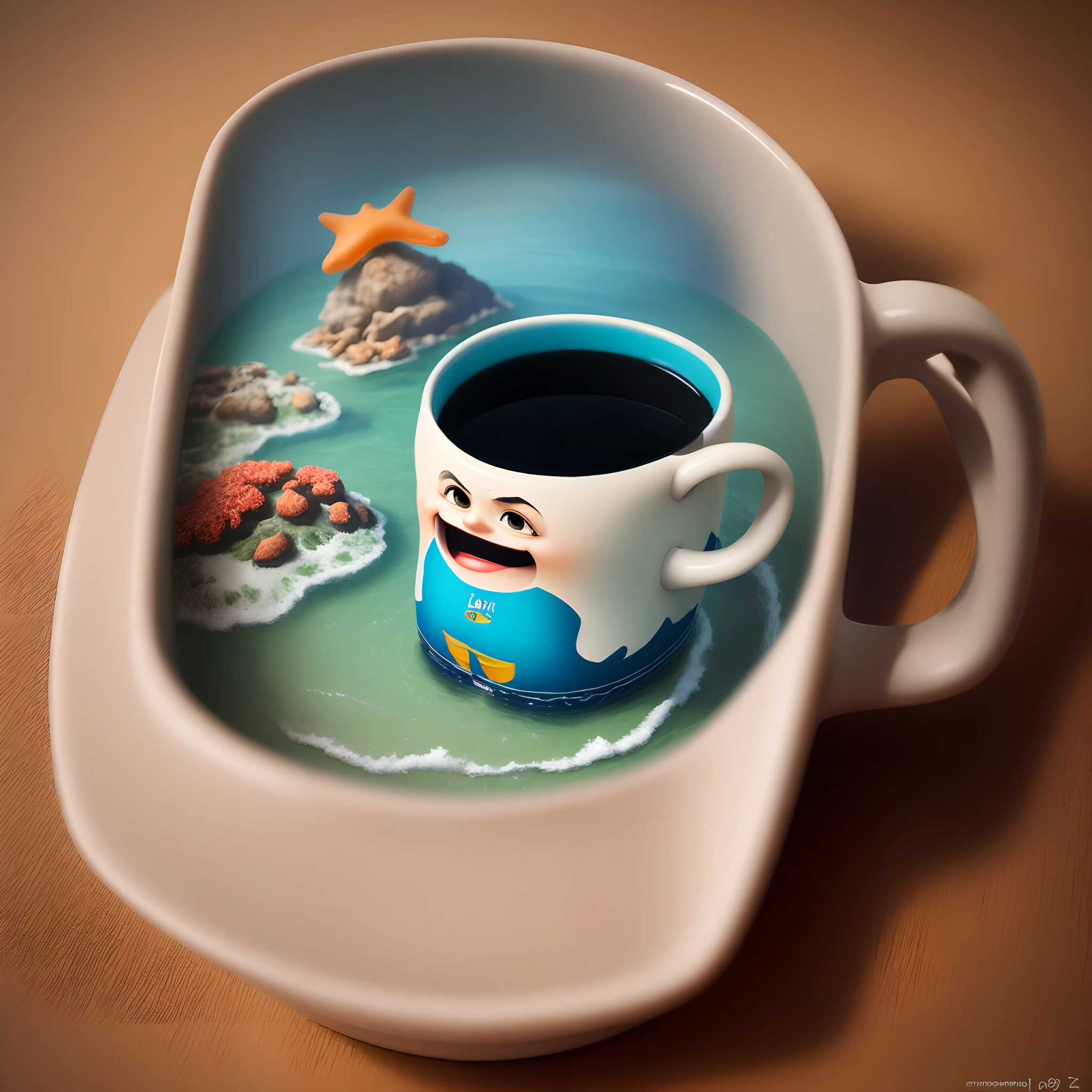 Create a 21cm by 9cm Pixar style black orixa Iemanjá mug print,6cm com fundo de mar muito lindo.