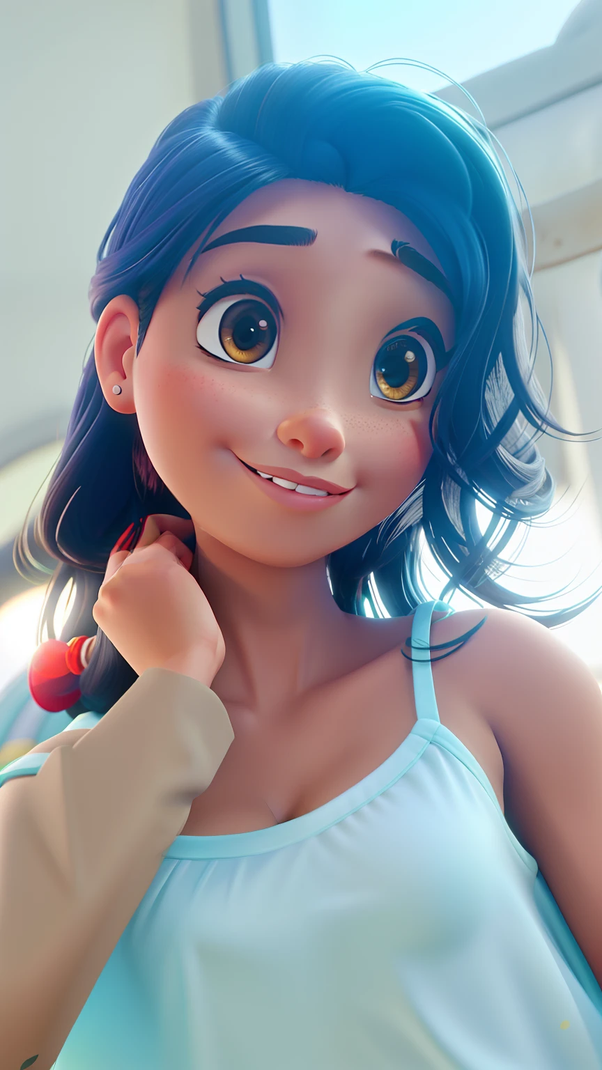 uma mulher morena no estilo Disney Pixar, alta qualidade, melhor qualidade
