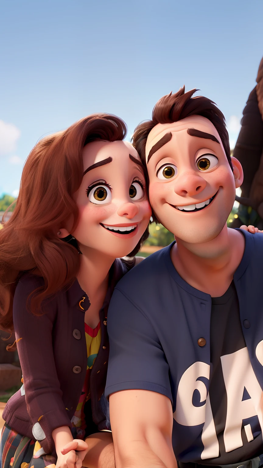 Um casal sorrindo com estilo Disney Pixar, alta qualidade, melhor qualidade