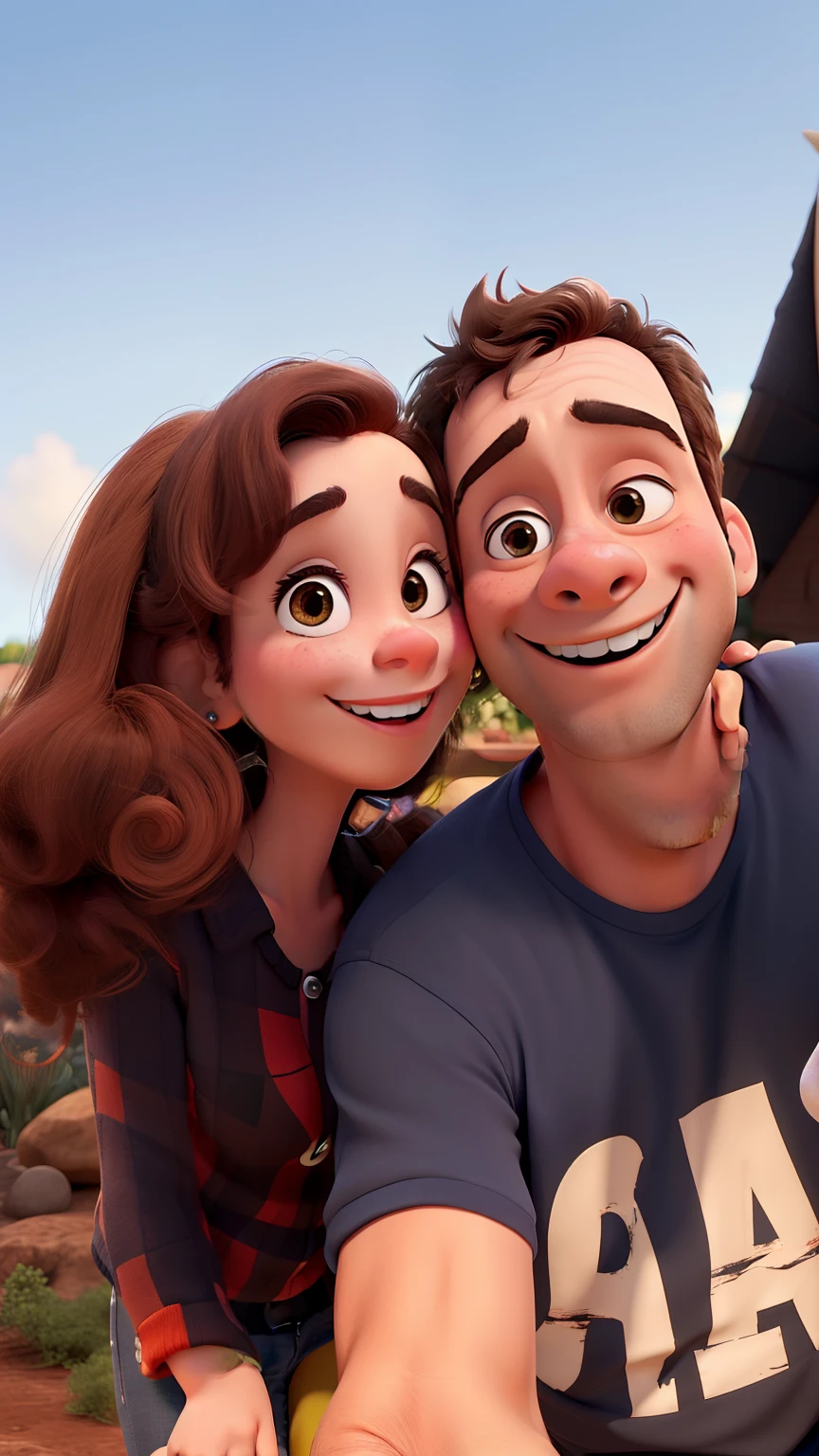 Um casal sorrindo com estilo Disney Pixar, alta qualidade, melhor qualidade