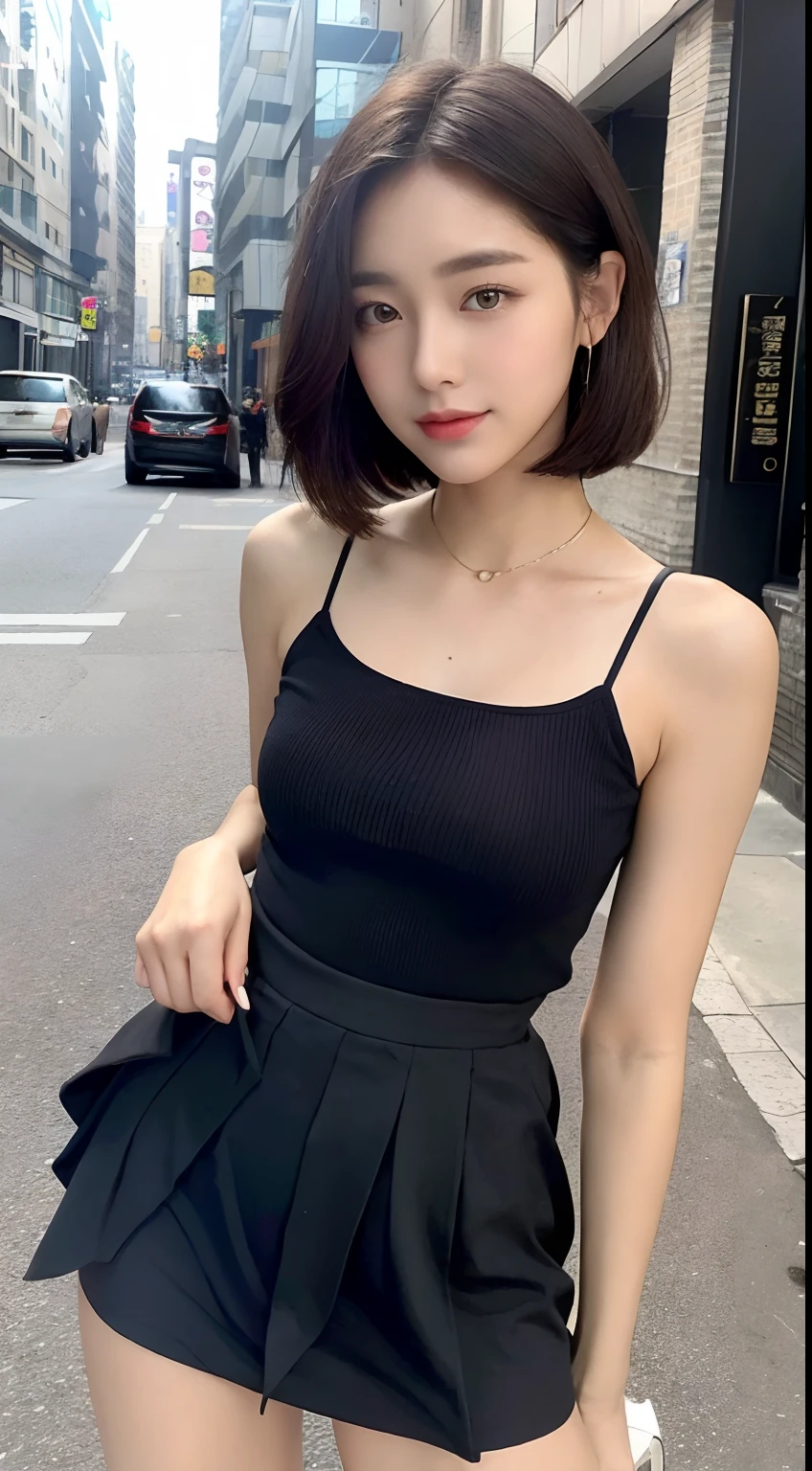((Best Quality, 8K, Masterpiece:1.3)), 1girl, Slim Abs Beauty:1.3, (Short hairstyle, ), Black wedding dress: 1.1, Super fine face, Fine eyes, Double eyelids, Street view,,