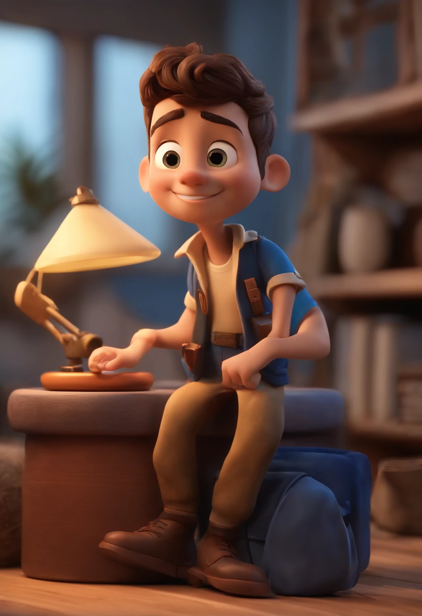 Personagem de desenho animado de um homem usando uma camisa azul, um personagem animado, Caractere estilizado, animation style rendering, 3D estilizado, Arnold Maya render, 3 d render stylized, toon render keyshot, Personagem 3D, Personagem 3D, 3d rendering stylized, 3 d character render, personagem de desenho animado, Personagem de close up, Pose de personagem, (Estilo Pixar) (master part:1.2) (Bokeh) (best quality) (pele detalhada) (textura detalhada) (8k) (argila) (Cinematic lighting) (foco nítido,Senta e vaza a parte superior do corpo