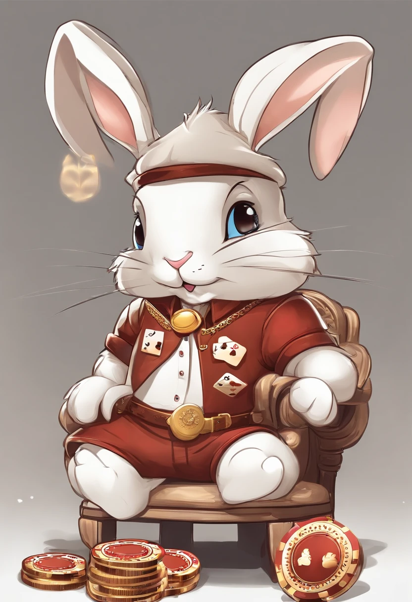 (((Cartoon Character 1.3))),(((Four cute bunnies playing poker:1.4))),He wears a big gold medal around his neck,The rabbit wears a speckled vest,Denim shorts on the bottom,Long white hair that floated up,Naughty expression,HD Real,Black eyes,Flying figure,HD picture,Sony SLR lens,Shoot at medium distance,Soft lighting,tmasterpiece