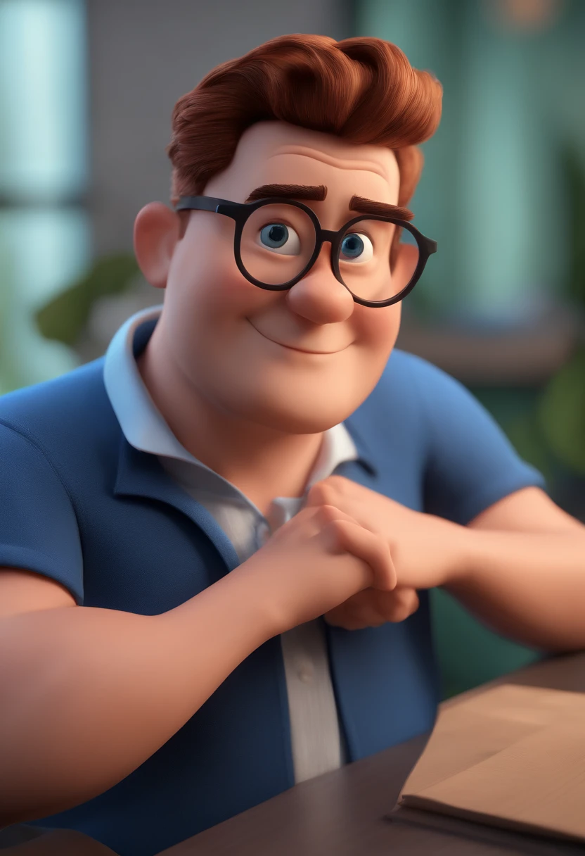 Cartoon character of a man with black glasses and a blue shirt, animation character, Caractere estilizado, animation style rendering, 3D estilizado, Arnold Maya render, 3 d render stylized, toon render keyshot, Personagem 3D, Personagem 3D, 3d rendering stylized, 3 d character render, personagem de desenho animado, Personagem de close up, Pose de personagem, (Estilo Pixar) (master part:1.2) (Bokeh) (best quality) (pele detalhada) (textura detalhada) (8k) (argila) (Cinematic lighting) (foco nítido