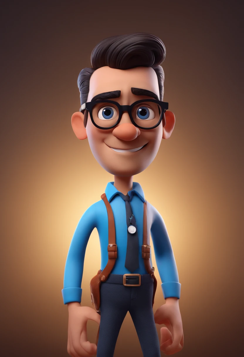 Cartoon character of a man with black glasses and a blue shirt, animation character, Caractere estilizado, animation style rendering, 3D estilizado, Arnold Maya render, 3 d render stylized, toon render keyshot, Personagem 3D, Personagem 3D, 3d rendering stylized, 3 d character render, personagem de desenho animado, Personagem de close up, Pose de personagem, (Estilo Pixar) (master part:1.2) (Bokeh) (best quality) (pele detalhada) (textura detalhada) (8k) (argila) (Cinematic lighting) (foco nítido