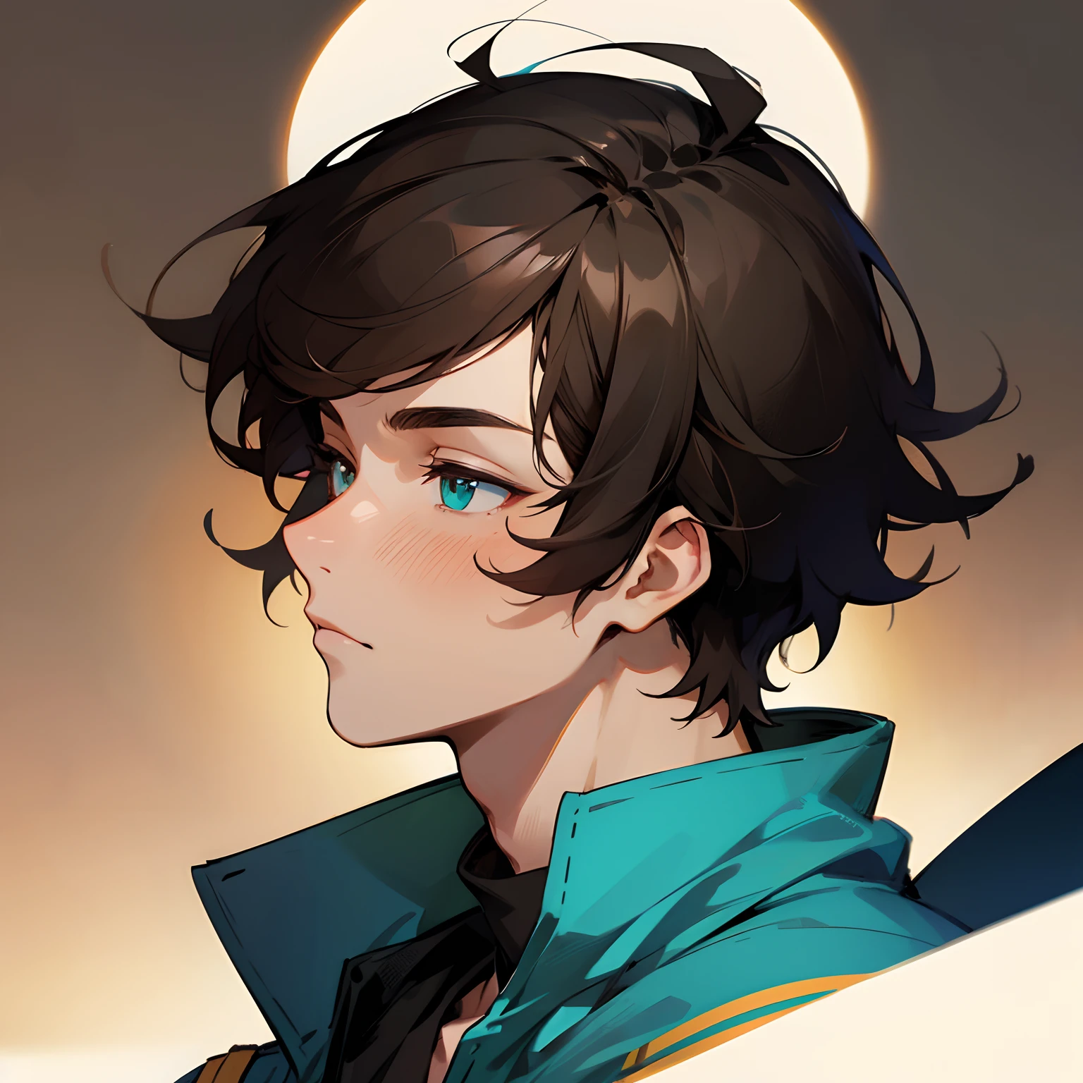 profile picture male character  , solid background color , detailed high quality , portrait , facing front pose , Hazel Eye color , brownish black hair , high school student.