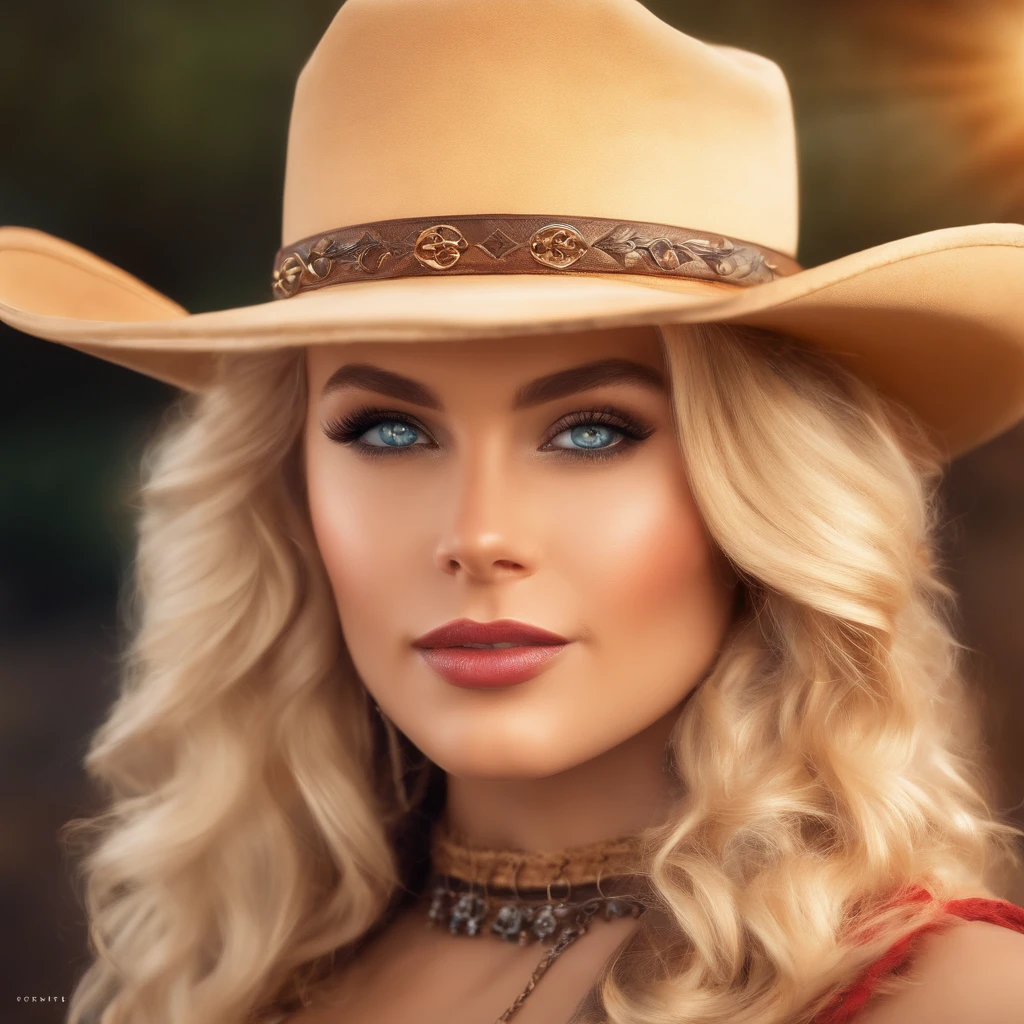 blonde hair, bangs, curly hair, heart-shaped pupils, multicolored eyes, dilated pupils, red eyes, longeyelashes, parted lips, cowboy shot, bokeh, lens flare, glowing light, award winning, ccurate, 8k, high quality, super detail