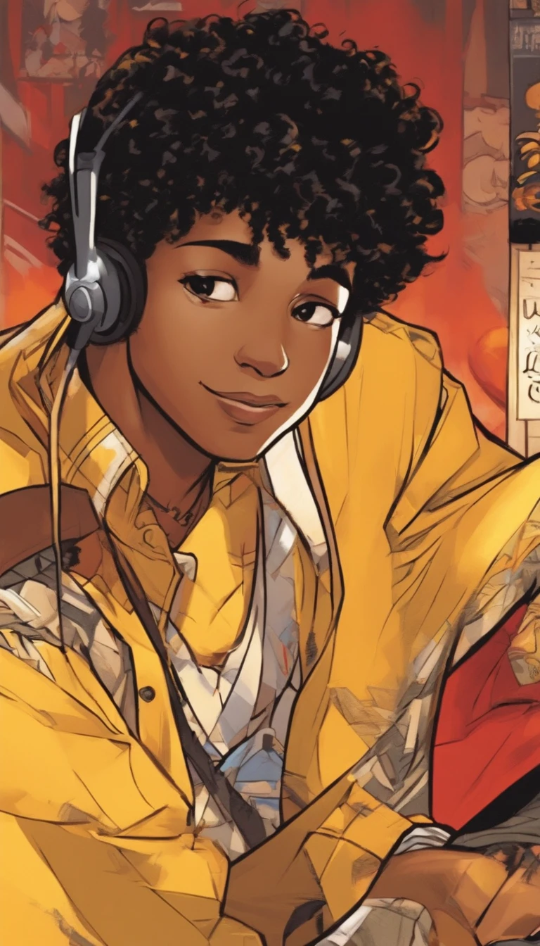 (best quality,ultra-detailed),black silk stockings,beautiful detail on the facial features of the boy, singing with a soulful expression, vibrant voice resonating, yellow shirt, capturing every emotion and note, artistic lighting, realistic portrait style, warm color palette