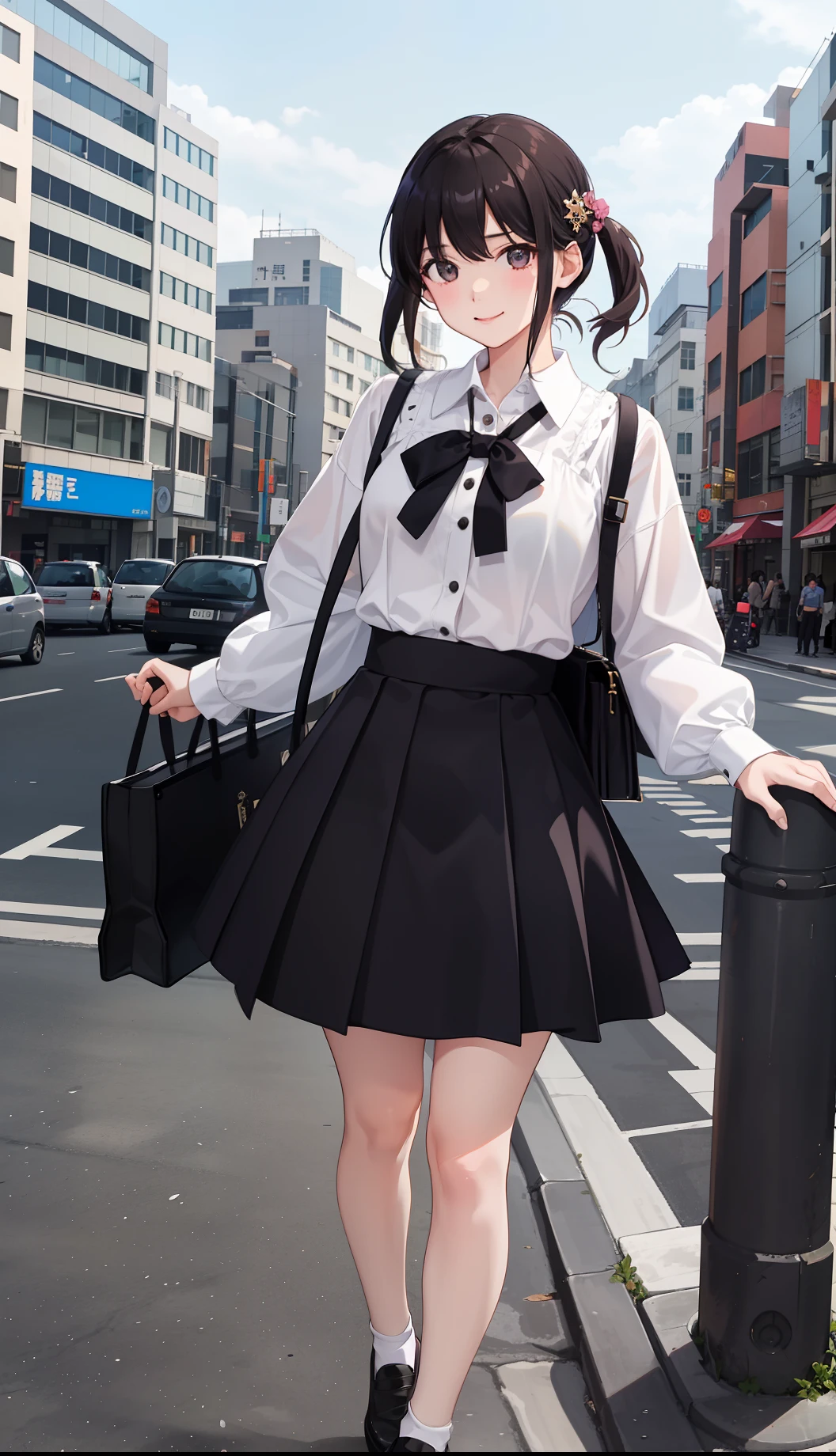 1girl in、A smile、The shirt、Blouse、(paler)skirt by the、(small tits)Chilarism、movement、