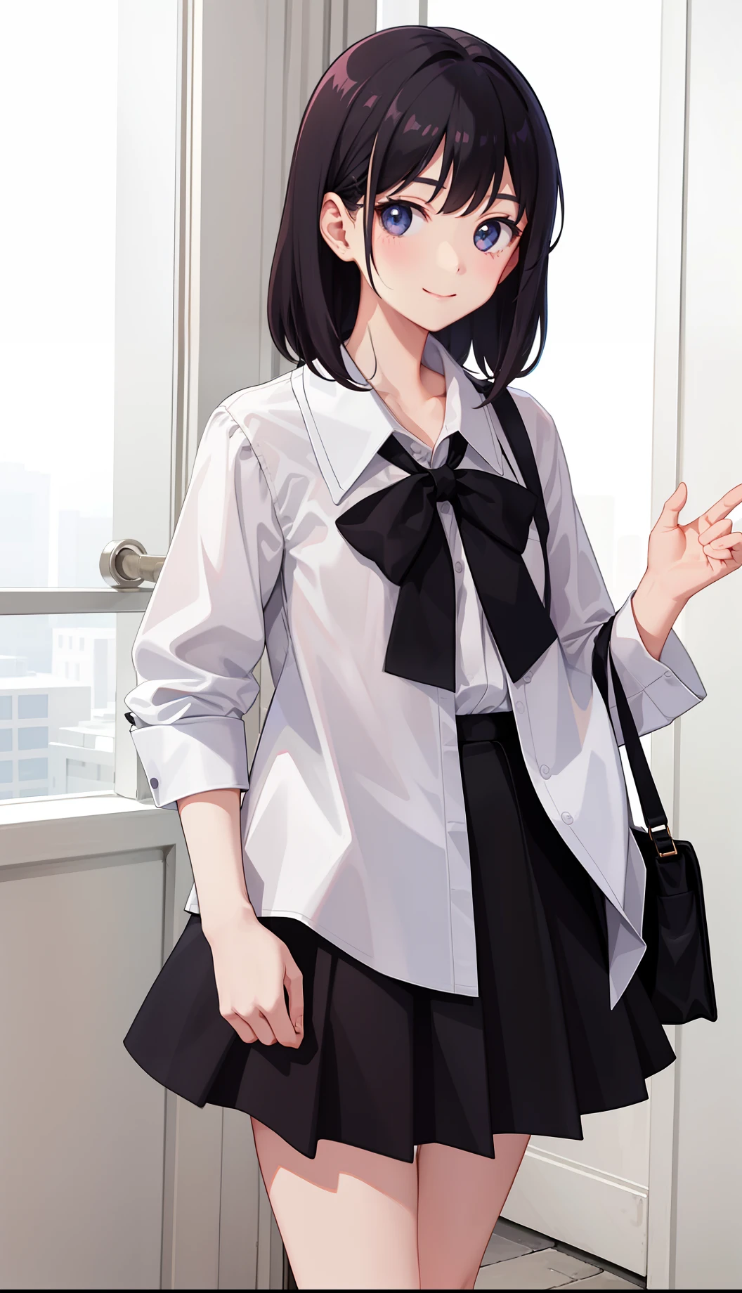 1girl in、A smile、The shirt、Blouse、(paler)skirt by the、(small tits)Chilarism、movement、