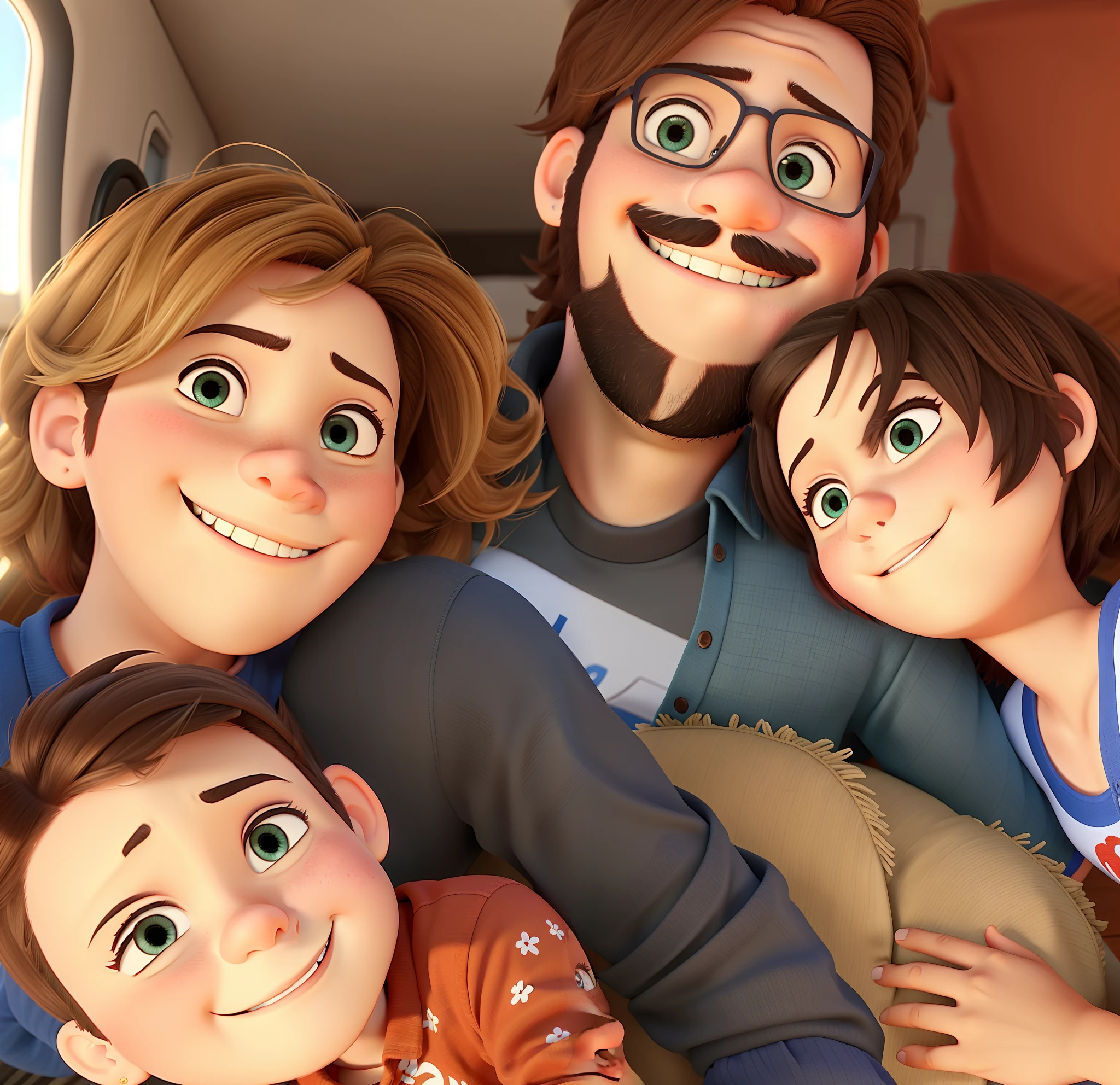 mae, pai e seus dois filhos estilo pixar, alta qualidade, melhor qualidade