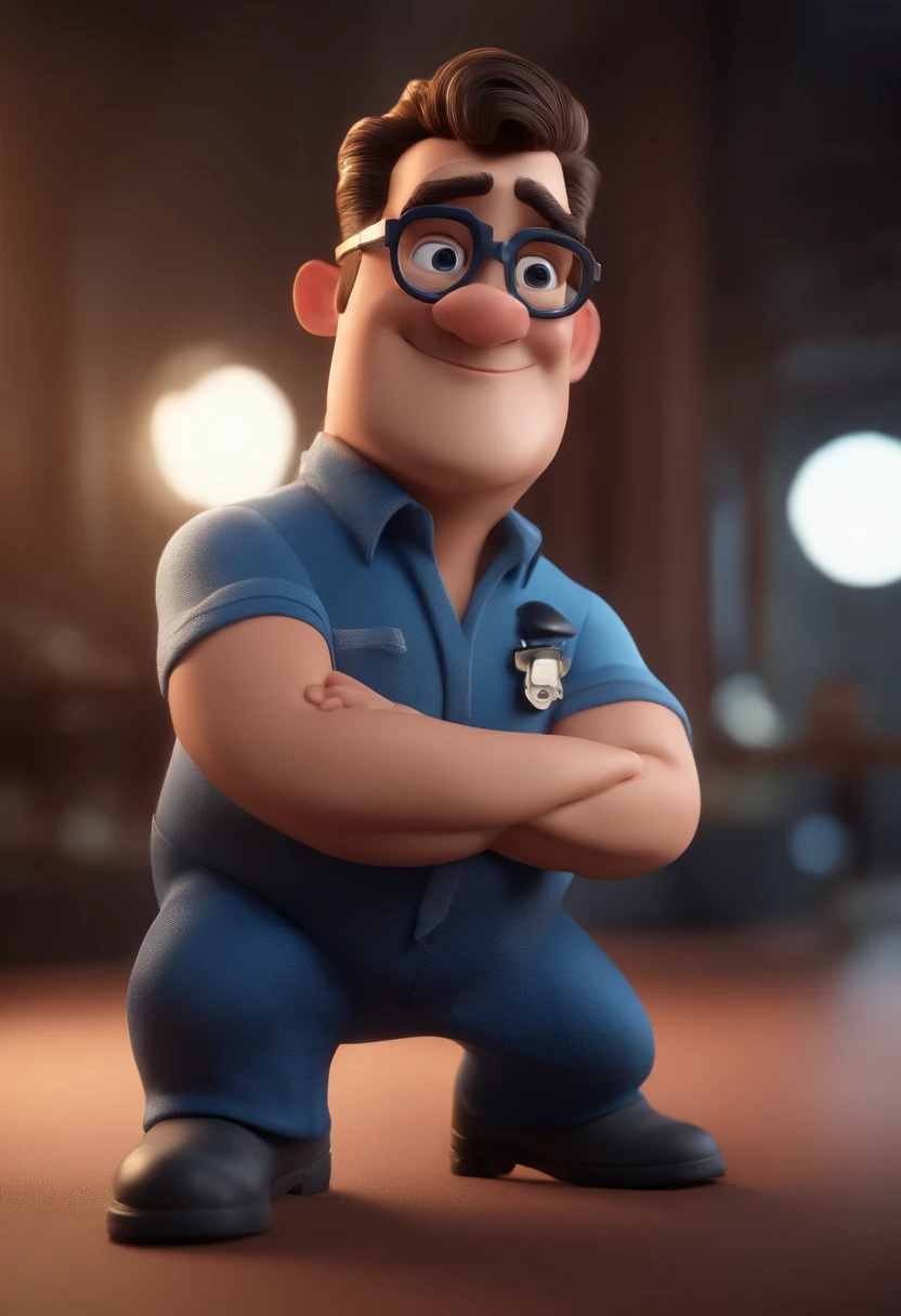 Cartoon character of a man with black glasses and a blue shirt, animation character, Caractere estilizado, animation style rendering, 3D estilizado, Arnold Maya render, 3 d render stylized, toon render keyshot, Personagem 3D, Personagem 3D, 3d rendering stylized, 3 d character render, personagem de desenho animado, Personagem de close up, Pose de personagem,  (Estilo Pixar) (master part:1.2) (Bokeh) (best quality) (pele detalhada) (textura detalhada) (8k) (argila) (Cinematic lighting) (foco nítido