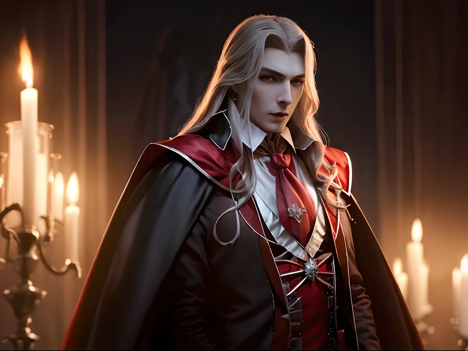 (((dracula )))8k,((from Castlevania)((elegante))(((red cape)))caliente, hermoso,((elegante)),(((viste ropa ajustada )))((tiene una espada)))8k, hiperrealista todo como un motor irreal trazado de rayos render ((estilo humano hiperealista)),(((Empty dark background))). hiperrealista todo como un motor irreal trazado de rayos render estilo humano realista ,(((Empty dark background)))., Suavemente iluminado, Intimo exquisito detalle, foco nítido, intrincadamente detallado, rewarded photography, small-catchlight, bajo contraste, alta nitidez, facial-symmetry, profundidad de campo, cinematic background, Renderizado del motor irreal, Imagen central, dream-like, Suavemente iluminado, intimo, imagen de cuerpo completo ,cuerpo completo, hdri