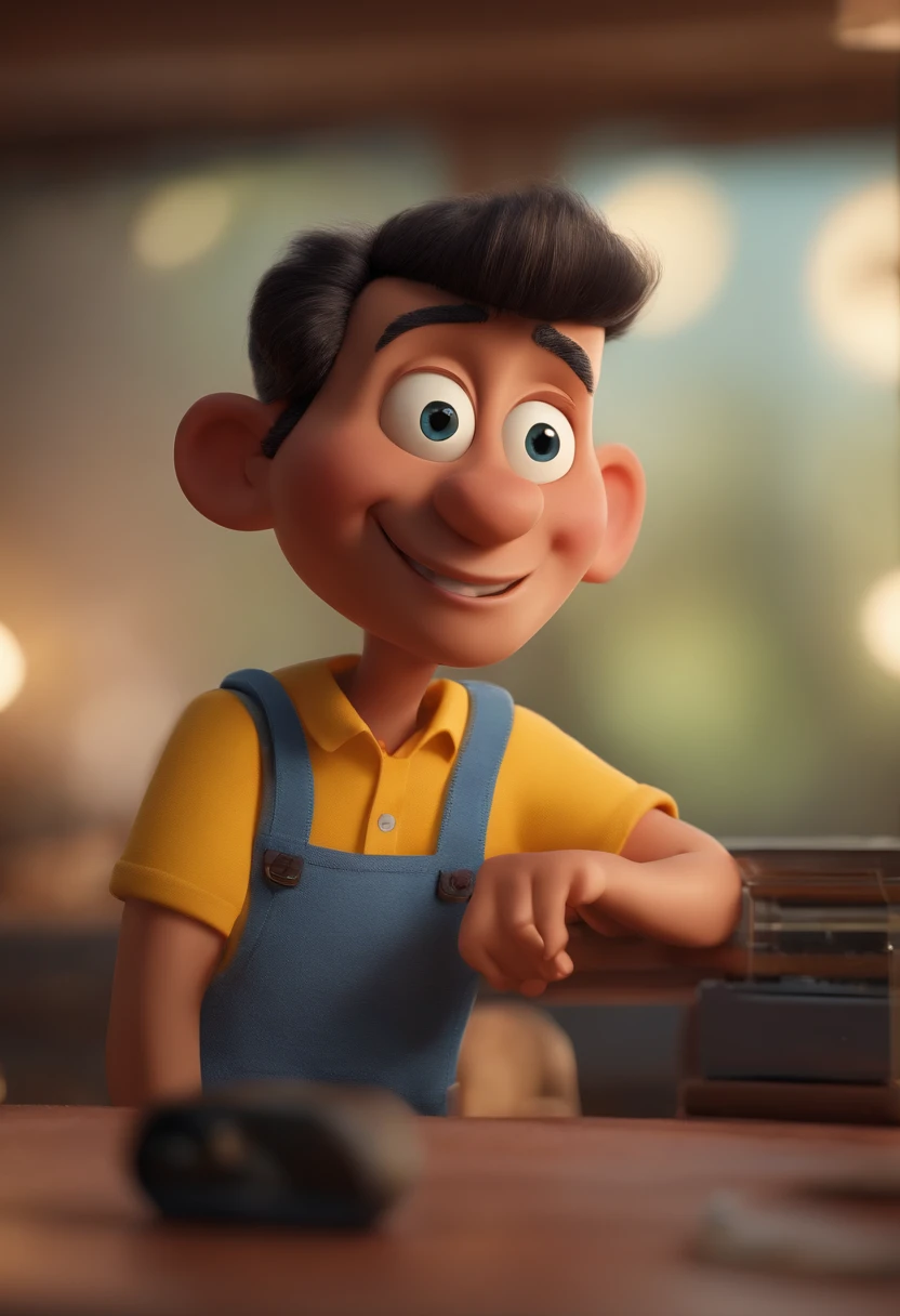 Cartoon character of a man with black glasses and a blue shirt, animation character, Caractere estilizado, animation style rendering, 3D estilizado, Arnold Maya render, 3 d render stylized, toon render keyshot, Personagem 3D, Personagem 3D, 3d rendering stylized, 3 d character render, personagem de desenho animado, Personagem de close up, Pose de personagem, (Estilo Pixar) (master part:1.2) (Bokeh) (best quality) (pele detalhada) (textura detalhada) (8k) (argila) (Cinematic lighting) (foco nítido