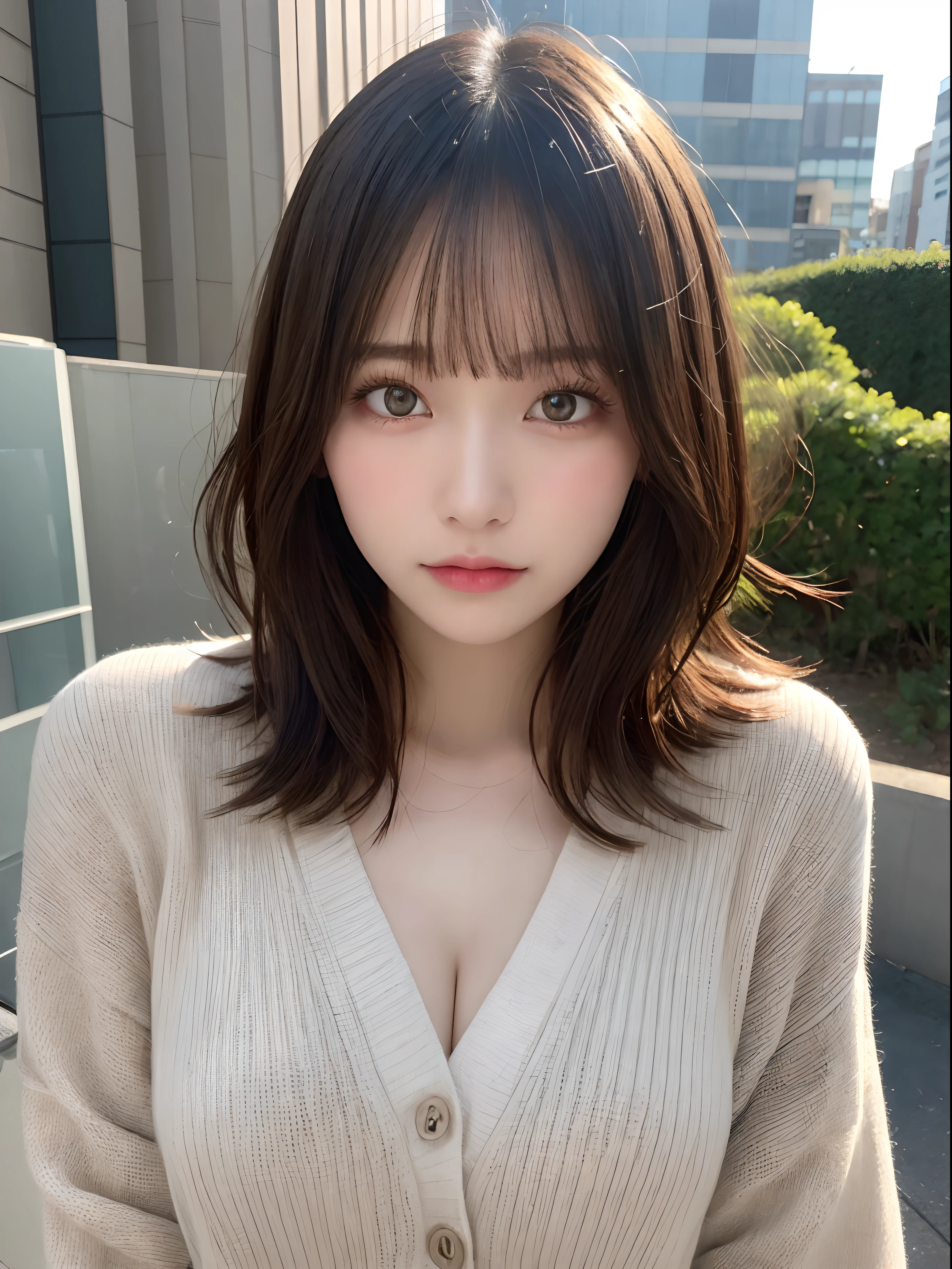 masterpiece、Best Quality、Illustration、 Ultra-detailed、finely detail、 hight resolution、8K Wallpaper、Perfect dynamic composition、29 year old cute girl、detailed beautiful faces、detailed cute eyes、Textured skin、discret smile、Wavy short hair、tiny chest、Bold sexy poses、Winter casual wear、