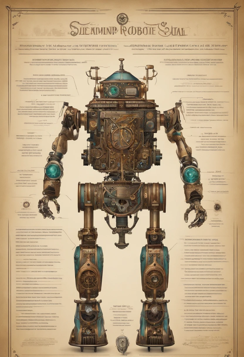 a full-page concept of an organic robotic device, projeto steampunk, detalhes intrincados, tinta sobre papel, scientific, etiquetado altamente detalhado, poster