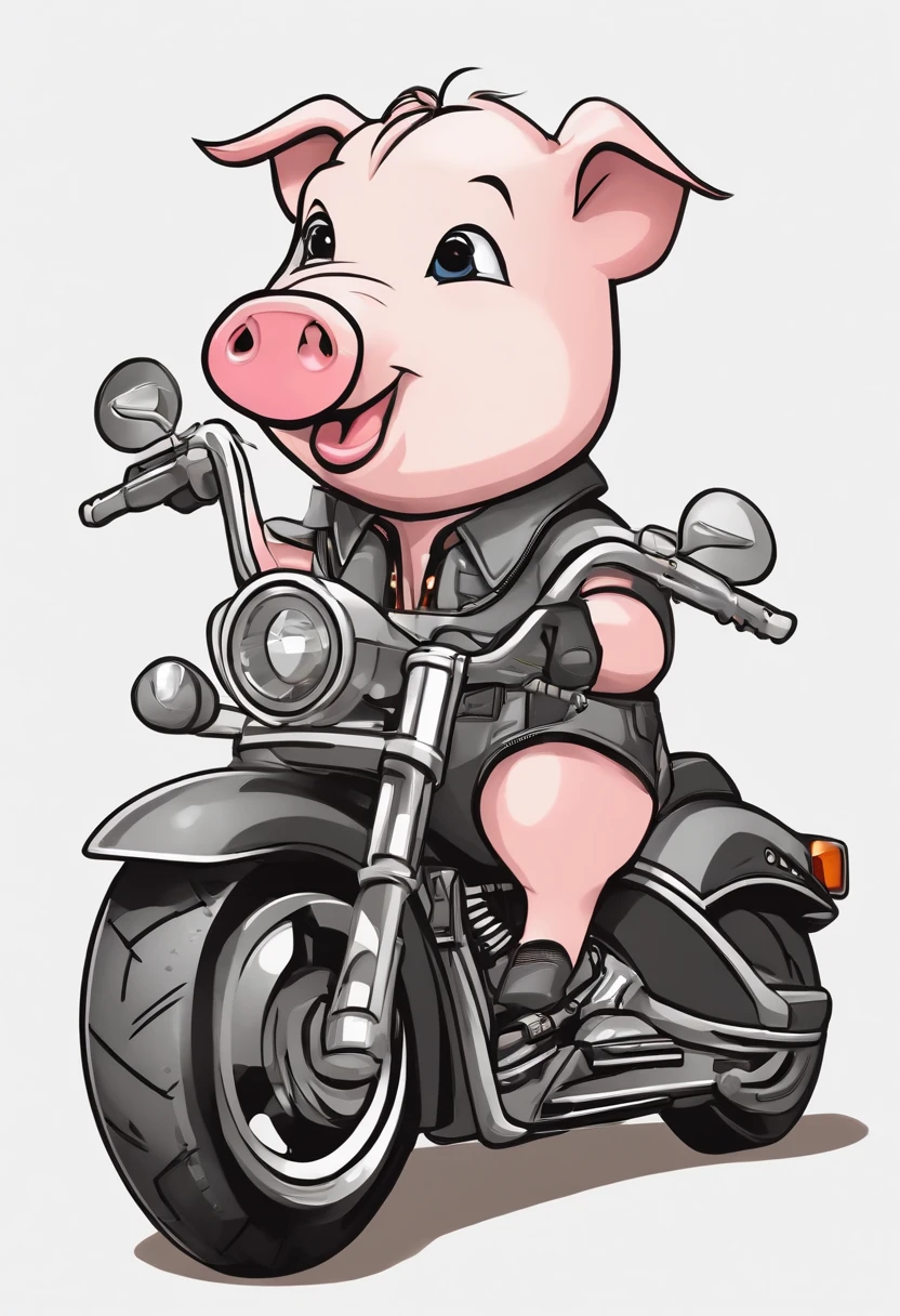 (((Cartoon Character 1.3)))，(((A cute super cute little pig riding a Harley-Davidson motorcycle)))，(((A cute little piglet：1.4)))，Wears a spotted vest on the top，Denim shorts on the bottom，Naughty expression，HD Real，Black eyes，Flying figure，HD picture，1/3. Leave blank，Sony SLR lens，Shoot at medium distance，Soft lighting，tmasterpiece